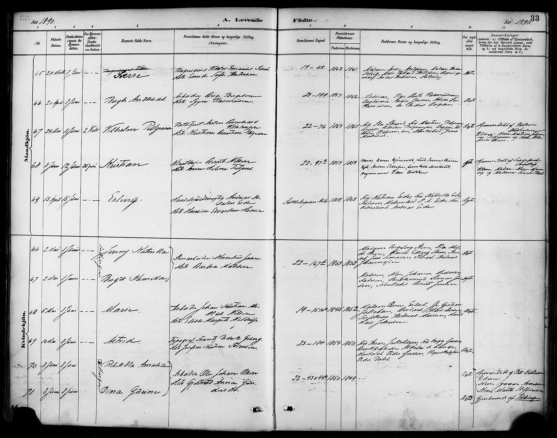 Korskirken sokneprestembete, SAB/A-76101/H/Haa/L0022: Parish register (official) no. B 8, 1889-1899, p. 33