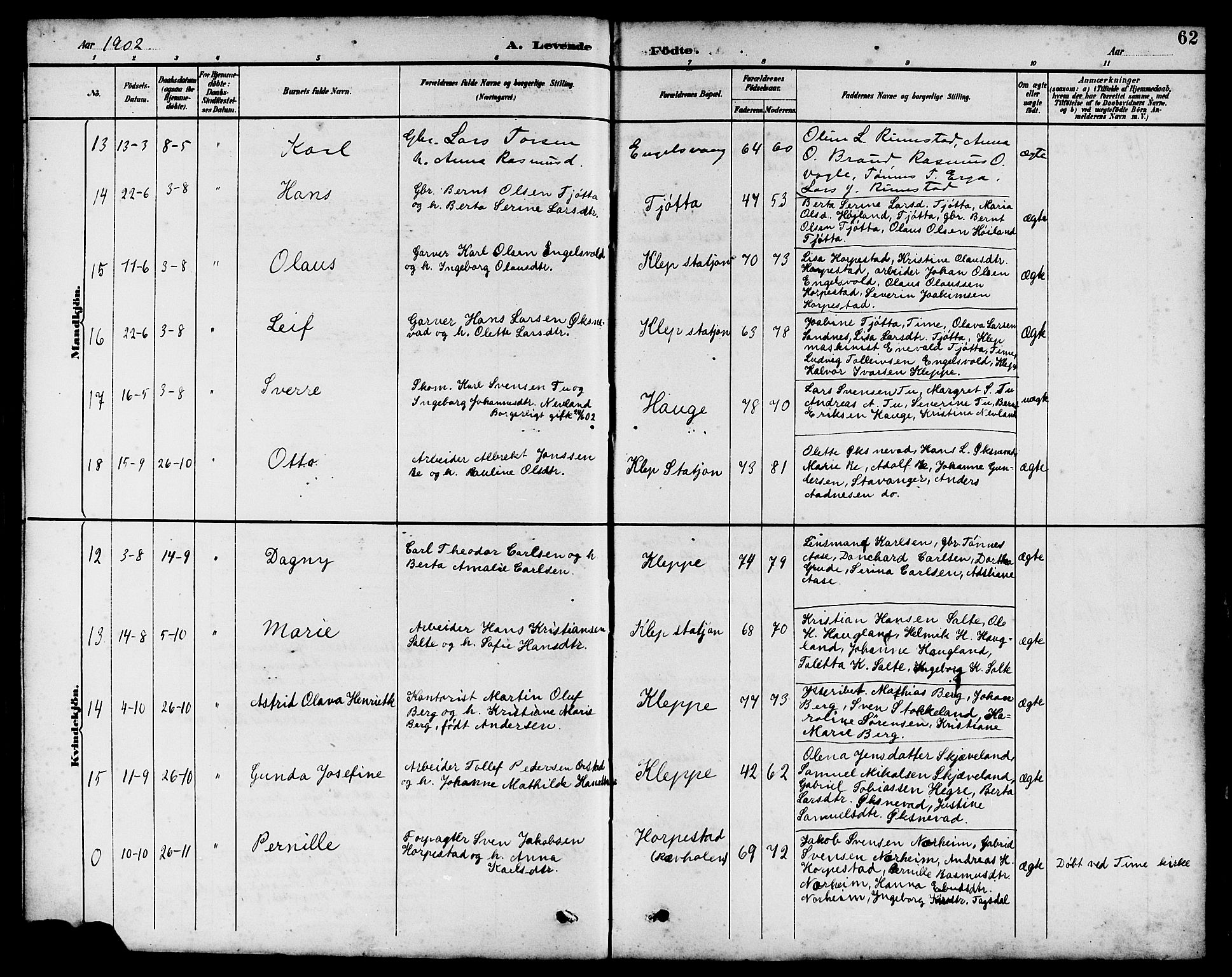 Klepp sokneprestkontor, SAST/A-101803/001/3/30BB/L0004: Parish register (copy) no. B 4, 1889-1914, p. 62