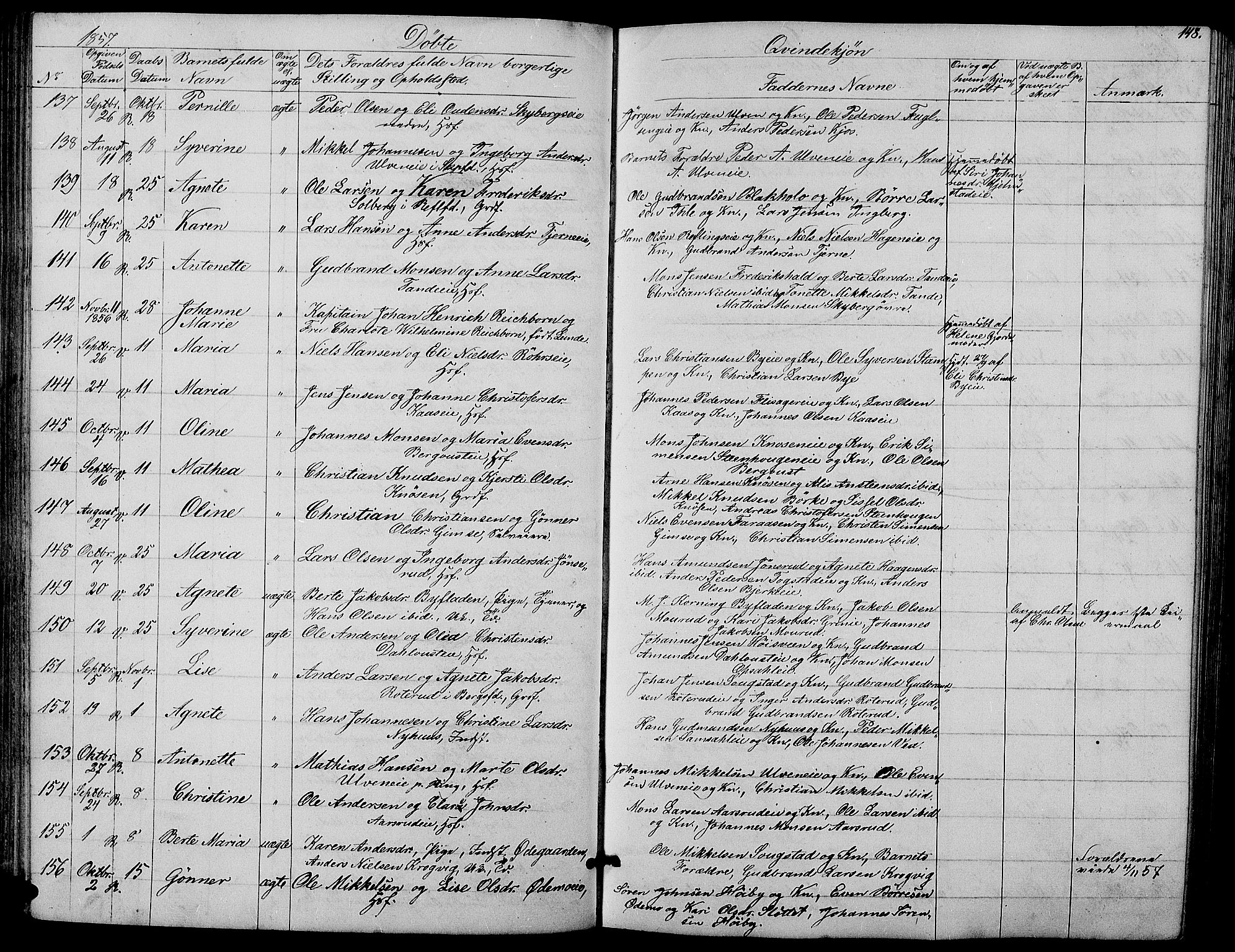 Ringsaker prestekontor, SAH/PREST-014/L/La/L0006: Parish register (copy) no. 6, 1851-1860, p. 148