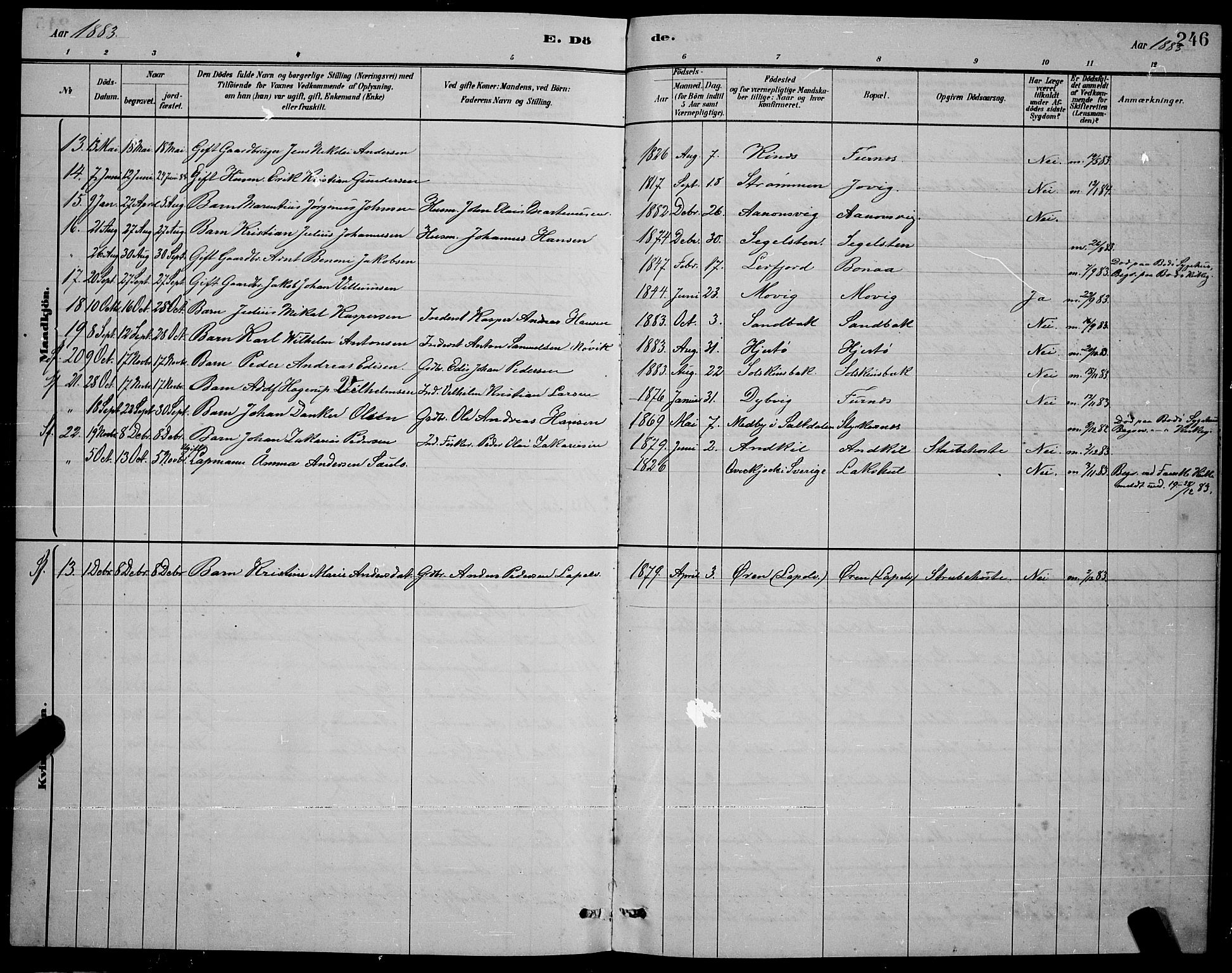 Ministerialprotokoller, klokkerbøker og fødselsregistre - Nordland, AV/SAT-A-1459/853/L0772: Parish register (official) no. 853A11, 1881-1900, p. 246