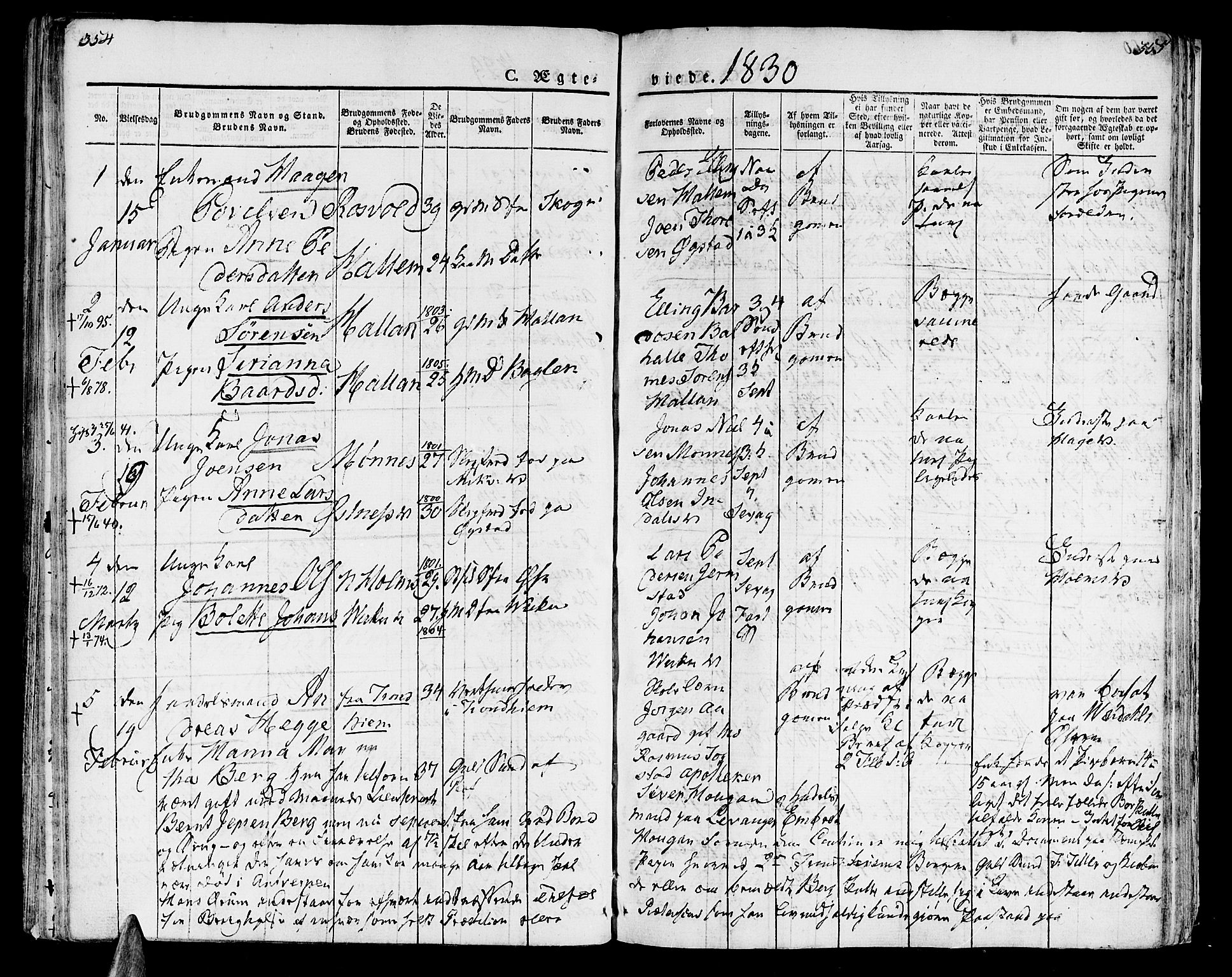 Ministerialprotokoller, klokkerbøker og fødselsregistre - Nord-Trøndelag, SAT/A-1458/723/L0237: Parish register (official) no. 723A06, 1822-1830, p. 354-355