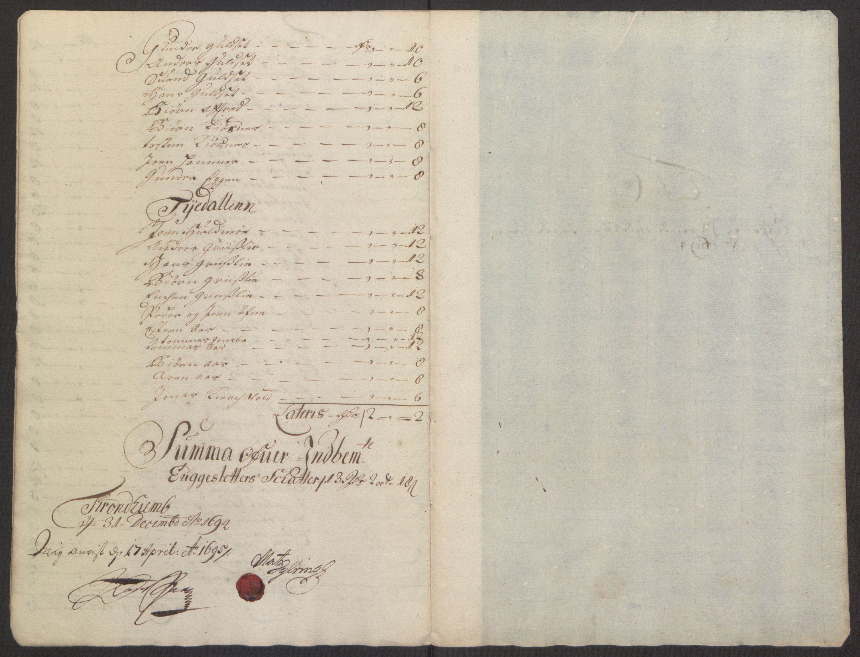 Rentekammeret inntil 1814, Reviderte regnskaper, Fogderegnskap, RA/EA-4092/R61/L4104: Fogderegnskap Strinda og Selbu, 1693-1694, p. 213