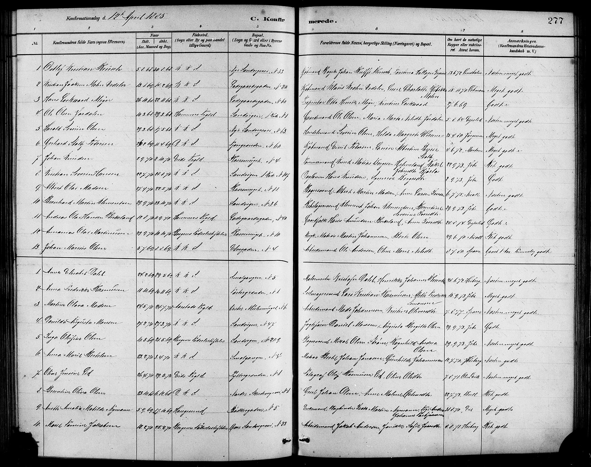 Sandviken Sokneprestembete, SAB/A-77601/H/Hb/L0001: Parish register (copy) no. A 2, 1879-1892, p. 277