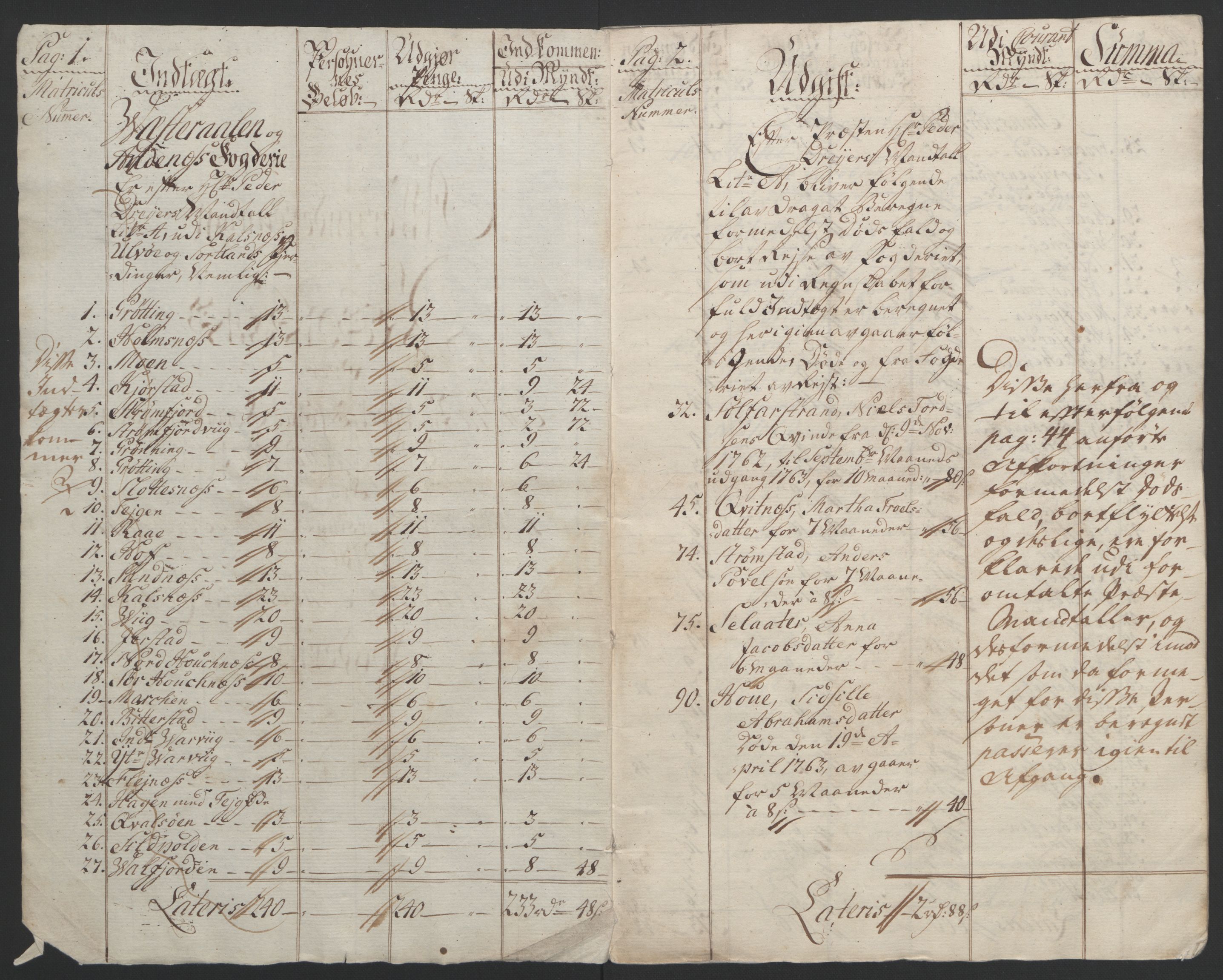 Rentekammeret inntil 1814, Reviderte regnskaper, Fogderegnskap, RA/EA-4092/R67/L4747: Ekstraskatten Vesterålen, Andenes og Lofoten, 1762-1766, p. 6