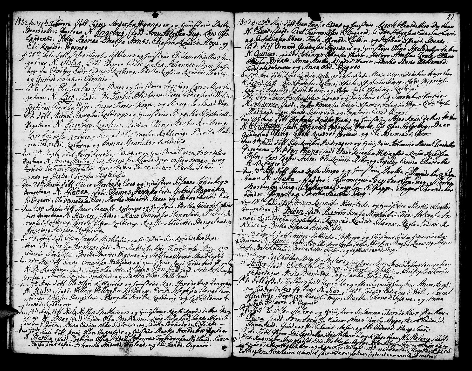 Avaldsnes sokneprestkontor, SAST/A -101851/H/Ha/Haa/L0003: Parish register (official) no. A 3, 1801-1817, p. 22