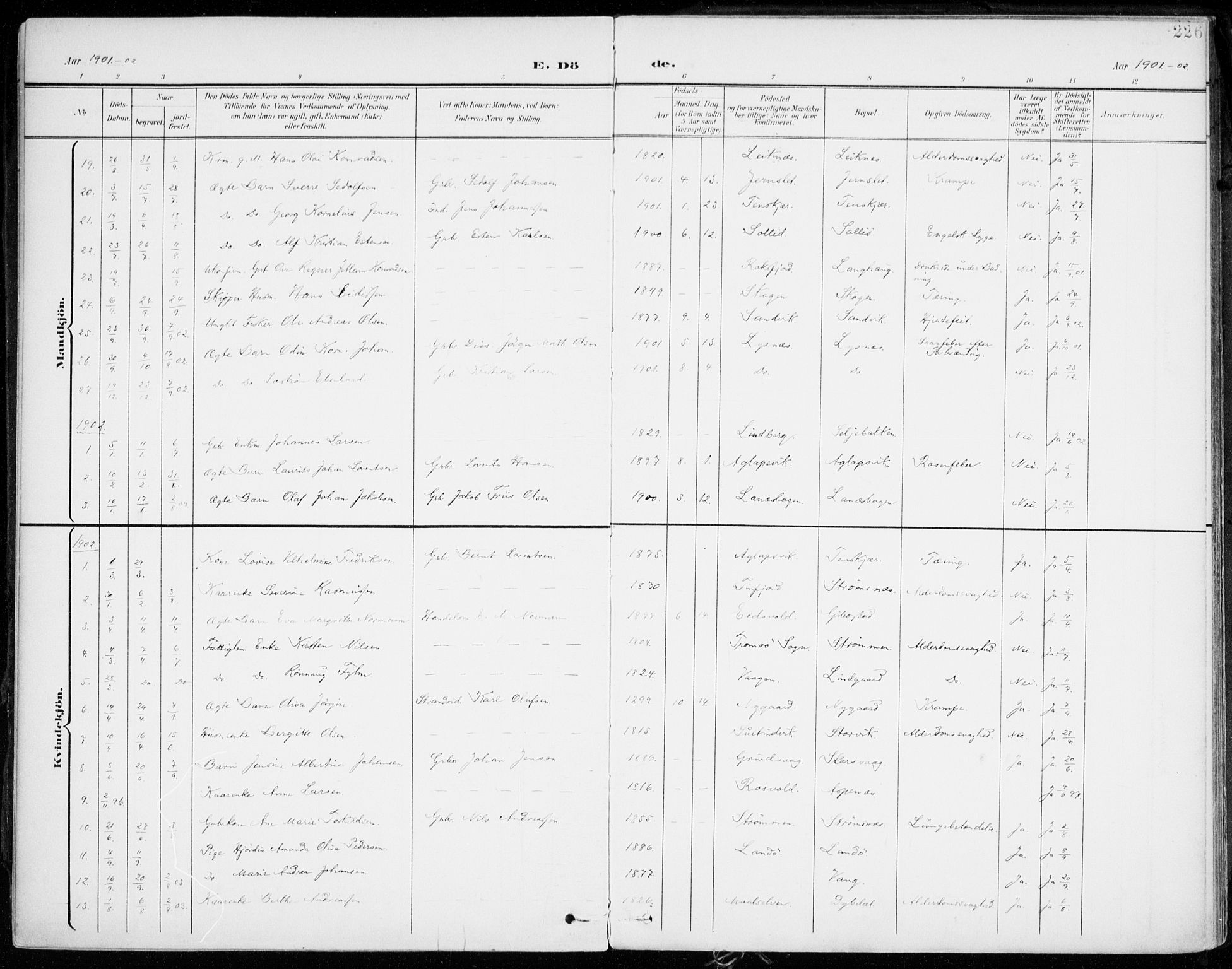 Lenvik sokneprestembete, SATØ/S-1310/H/Ha/Haa/L0014kirke: Parish register (official) no. 14, 1899-1909, p. 226