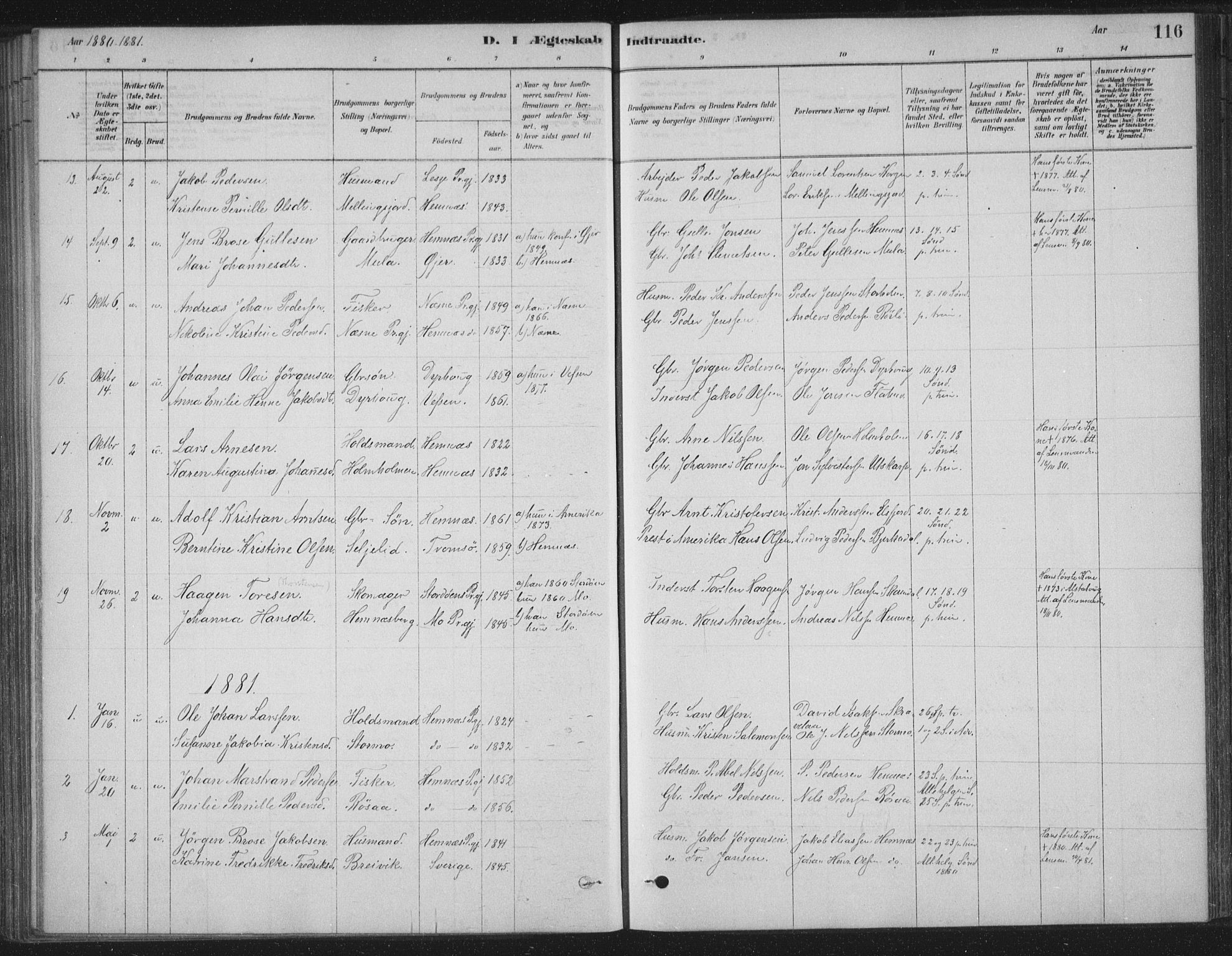 Ministerialprotokoller, klokkerbøker og fødselsregistre - Nordland, AV/SAT-A-1459/825/L0361: Parish register (official) no. 825A15, 1878-1893, p. 116