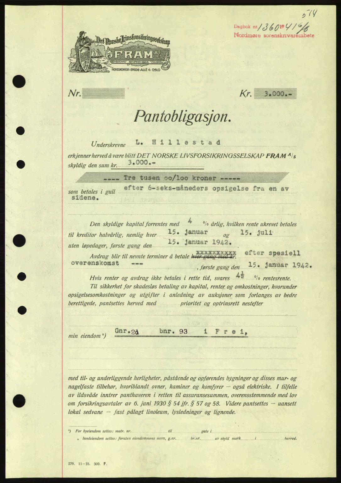 Nordmøre sorenskriveri, AV/SAT-A-4132/1/2/2Ca: Mortgage book no. B88, 1941-1942, Diary no: : 1360/1941