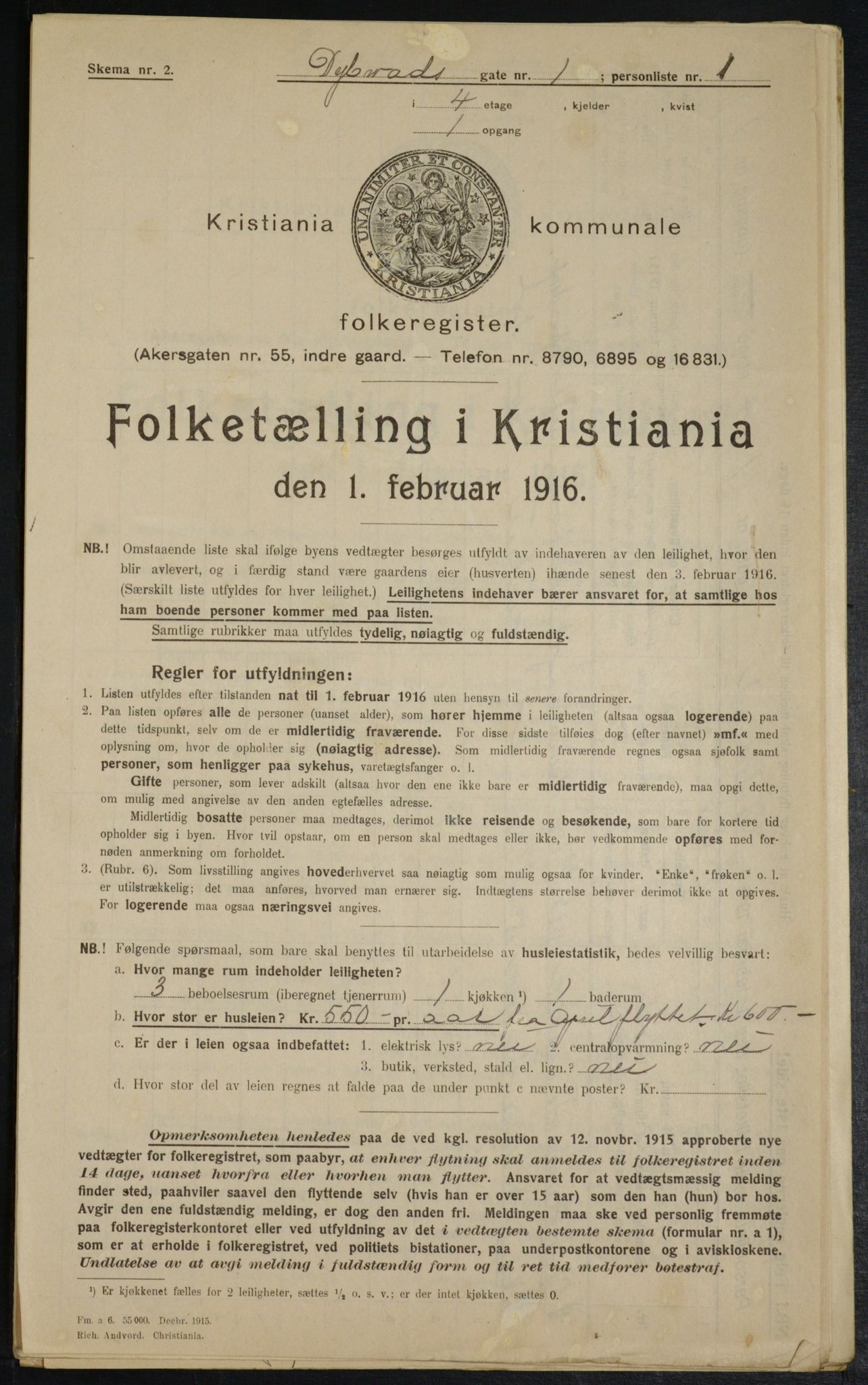 OBA, Municipal Census 1916 for Kristiania, 1916, p. 17518