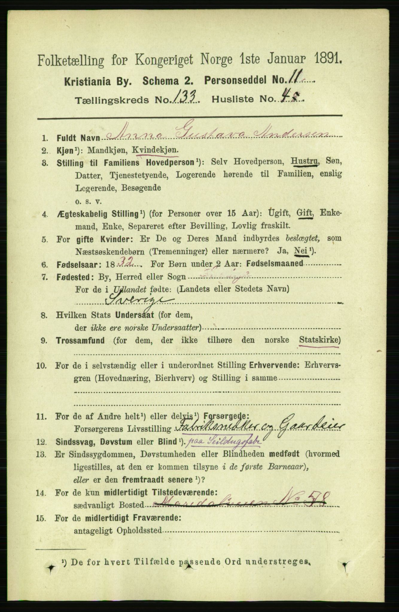 RA, 1891 census for 0301 Kristiania, 1891, p. 72605