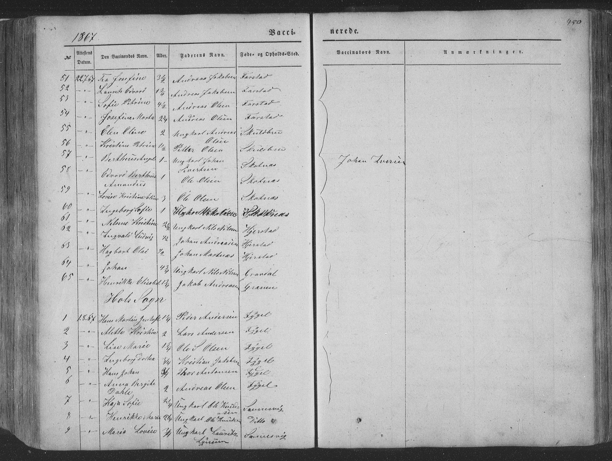 Ministerialprotokoller, klokkerbøker og fødselsregistre - Nordland, AV/SAT-A-1459/881/L1165: Parish register (copy) no. 881C02, 1854-1876, p. 450