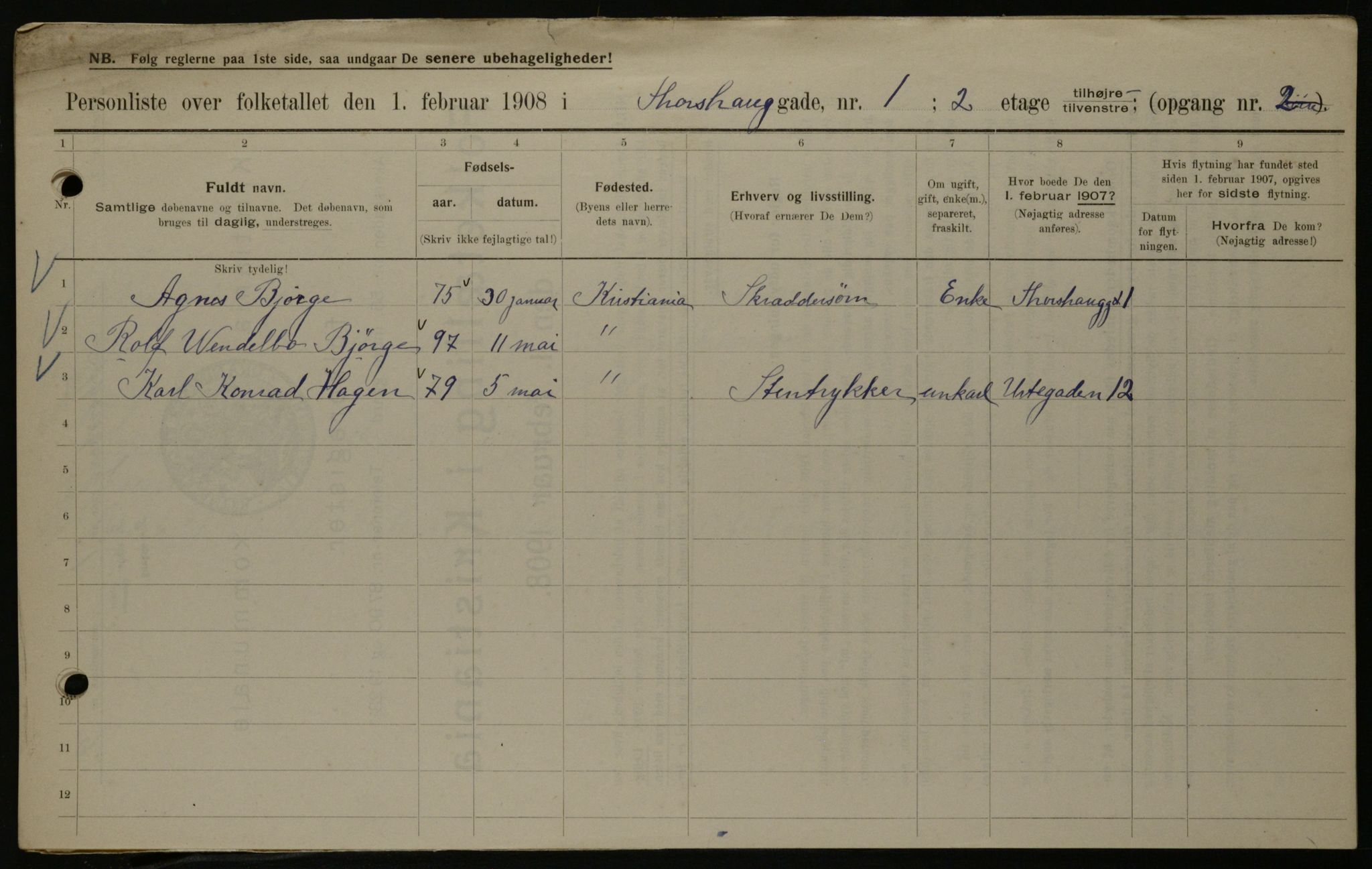 OBA, Municipal Census 1908 for Kristiania, 1908, p. 102955