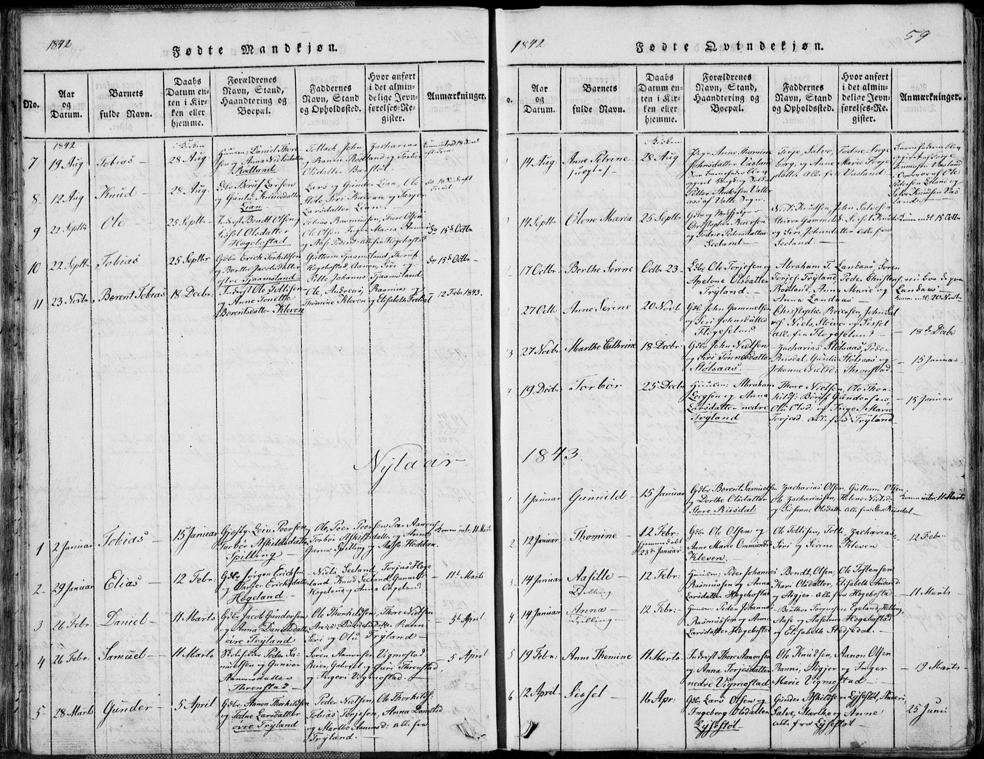 Nord-Audnedal sokneprestkontor, AV/SAK-1111-0032/F/Fb/Fbb/L0001: Parish register (copy) no. B 1, 1816-1858, p. 59