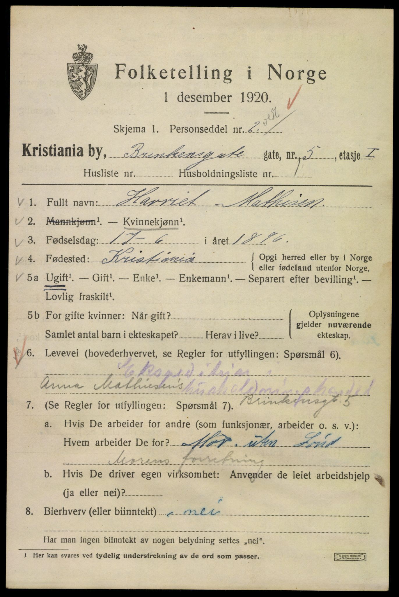 SAO, 1920 census for Kristiania, 1920, p. 171799