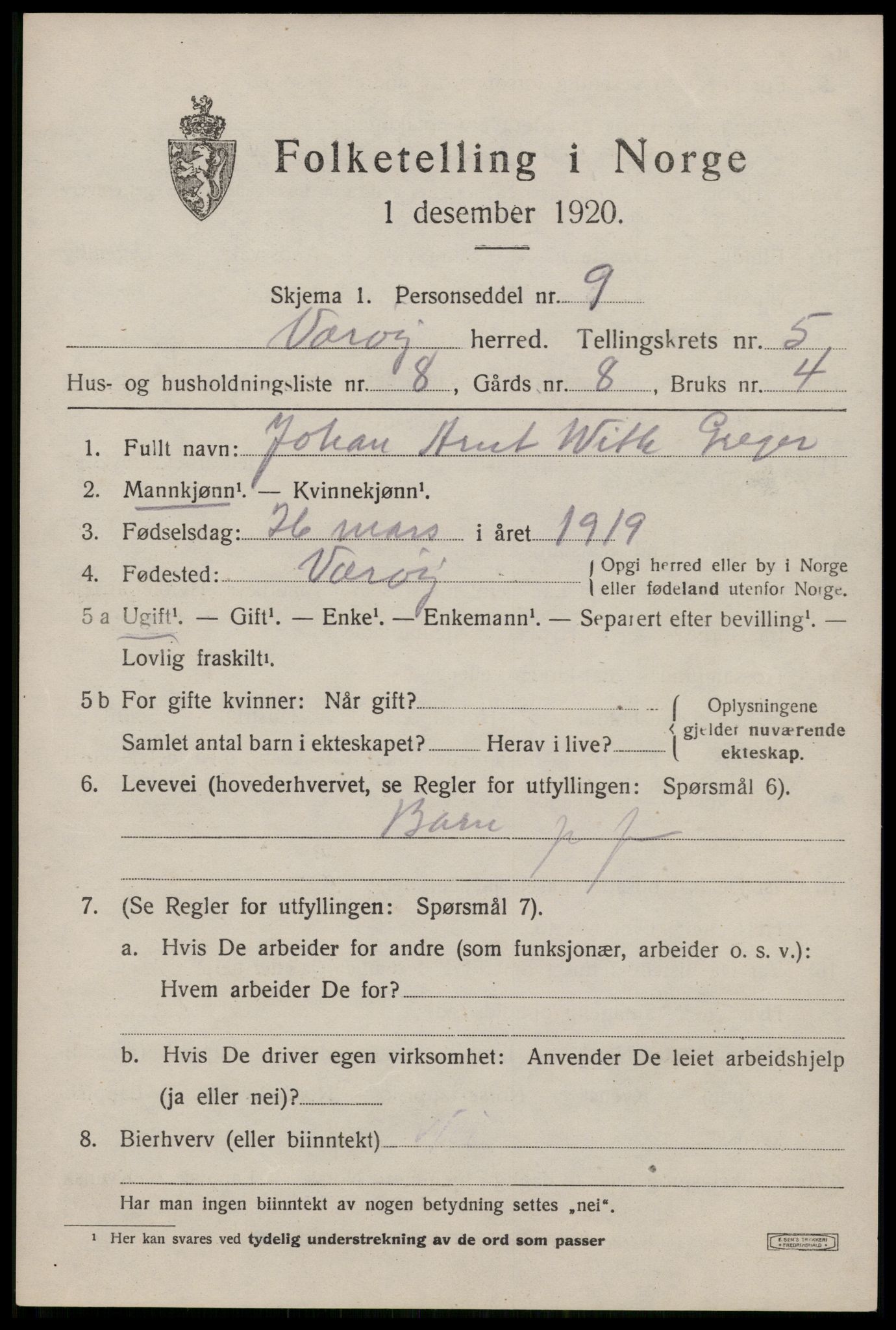 SAT, 1920 census for Værøy, 1920, p. 3221