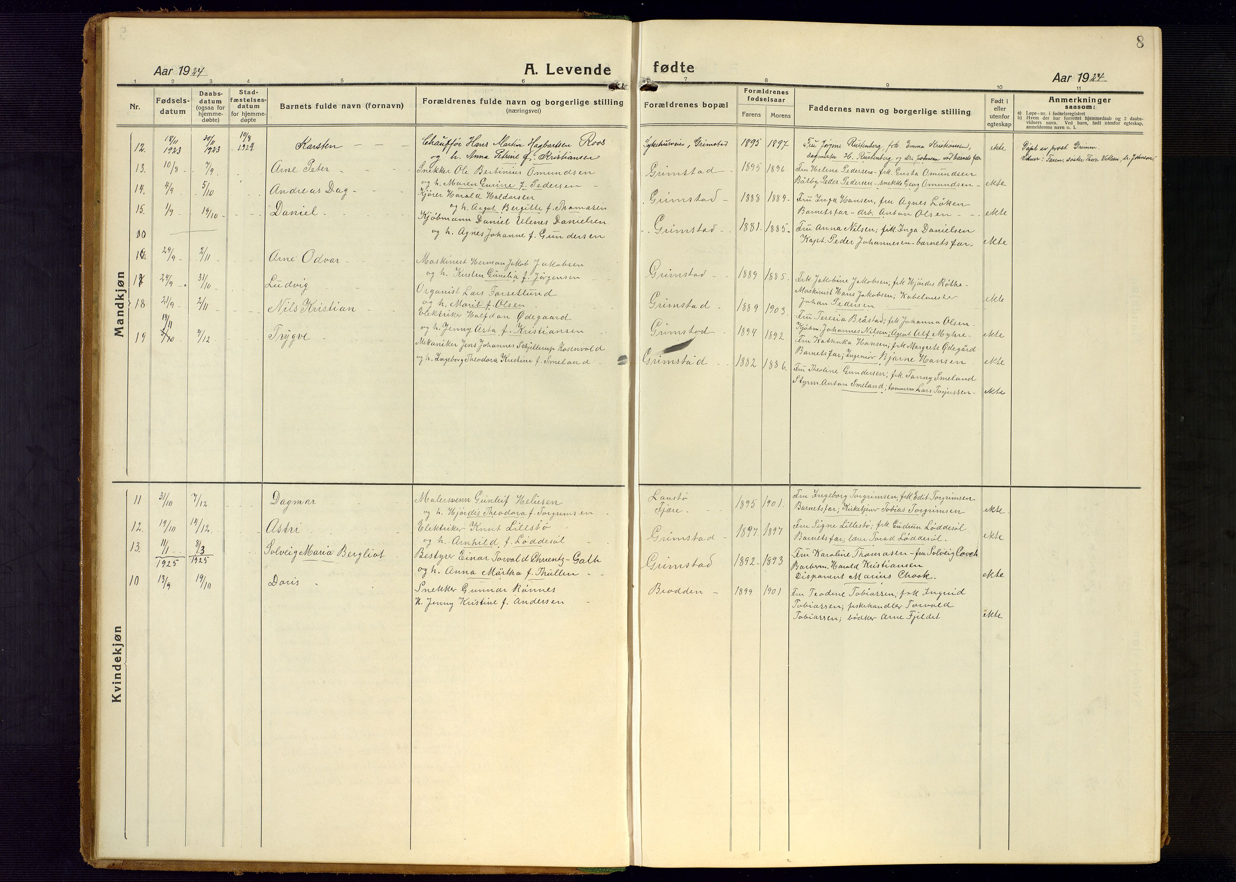 Grimstad sokneprestkontor, SAK/1111-0017/F/Fb/L0002: Parish register (copy) no. B 2, 1923-1949, p. 8
