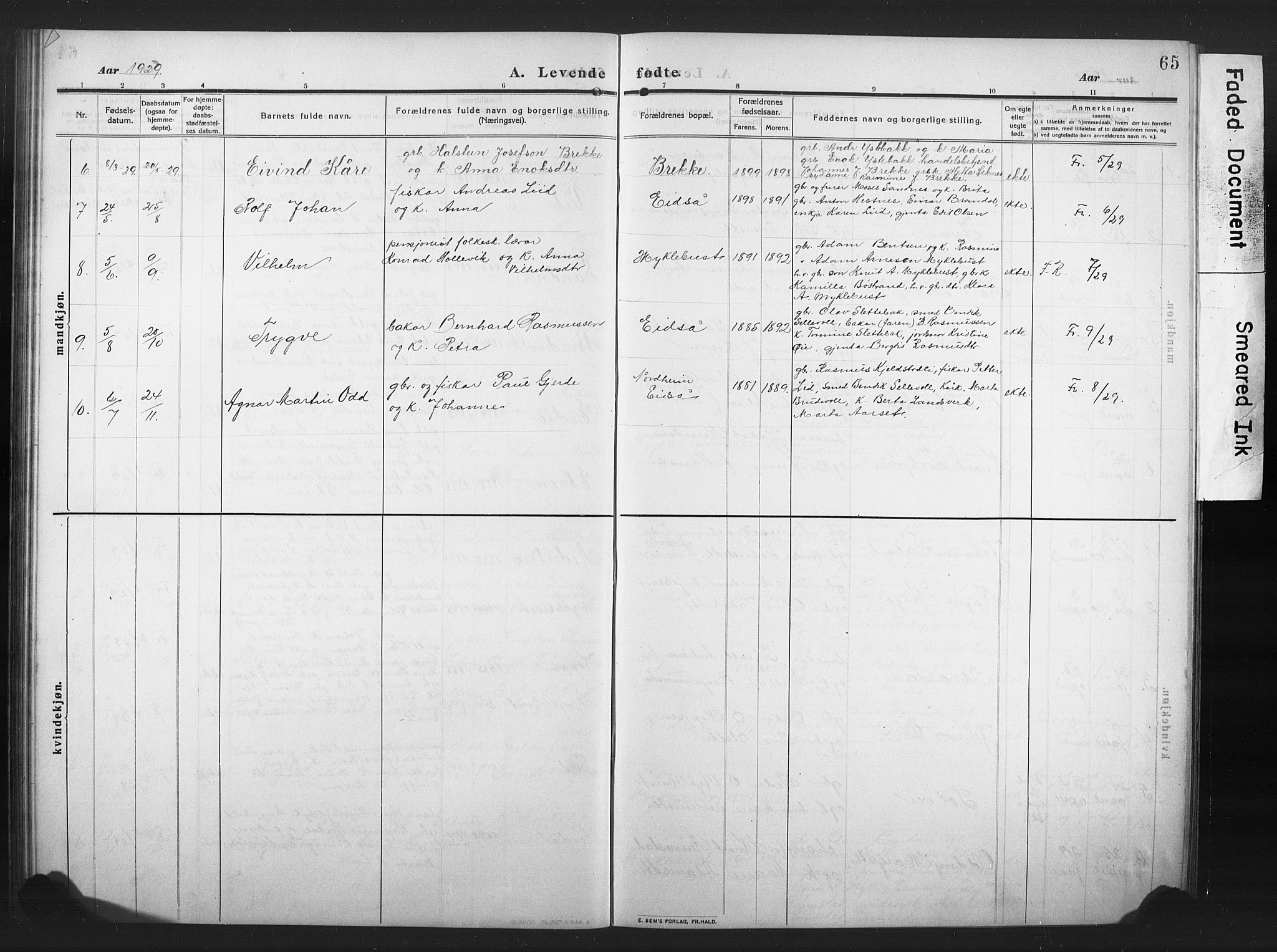 Ministerialprotokoller, klokkerbøker og fødselsregistre - Møre og Romsdal, AV/SAT-A-1454/502/L0028: Parish register (copy) no. 502C02, 1909-1932, p. 65