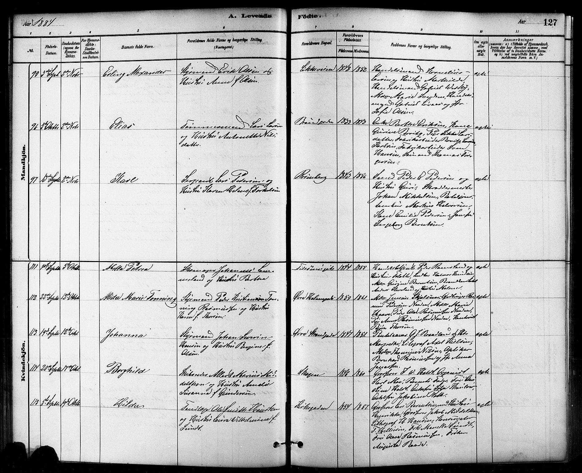 Domkirken sokneprestkontor, SAST/A-101812/001/30/30BB/L0015: Parish register (copy) no. B 15, 1880-1891, p. 127