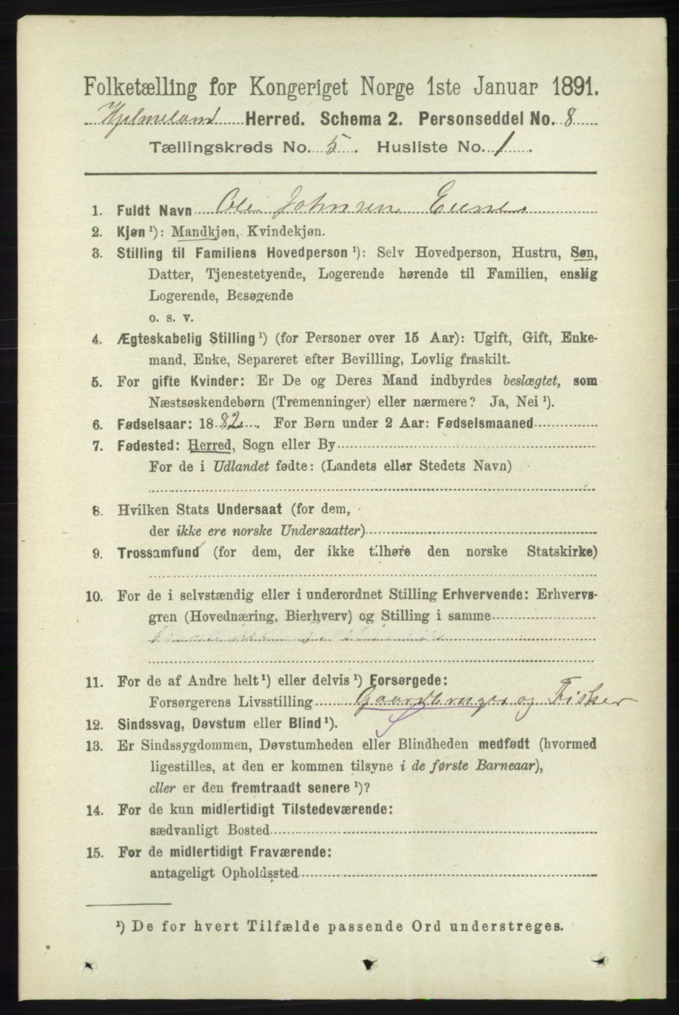 RA, 1891 census for 1133 Hjelmeland, 1891, p. 1158