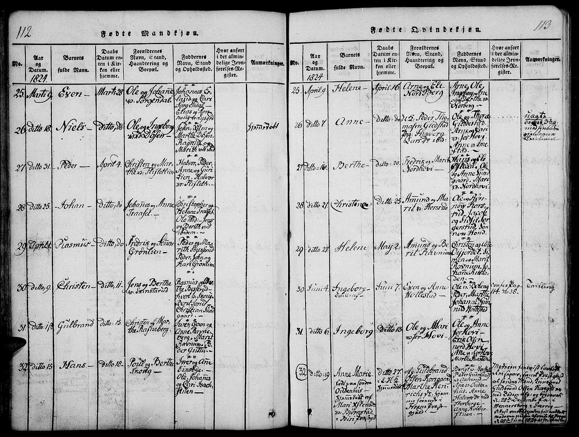 Fåberg prestekontor, SAH/PREST-086/H/Ha/Haa/L0003: Parish register (official) no. 3, 1818-1833, p. 112-113