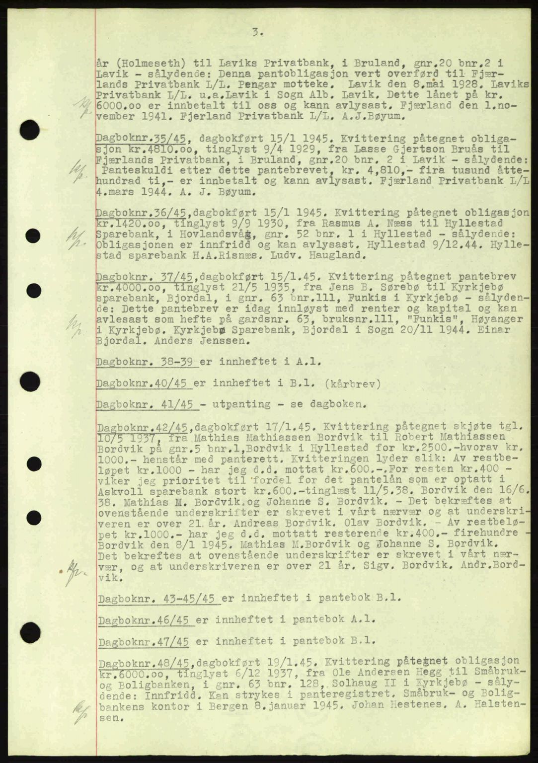 Ytre Sogn tingrett, SAB/A-2601/1/G/Gbc/L0001: Mortgage book no. B1, 1945-1945, Diary no: : 35/1945