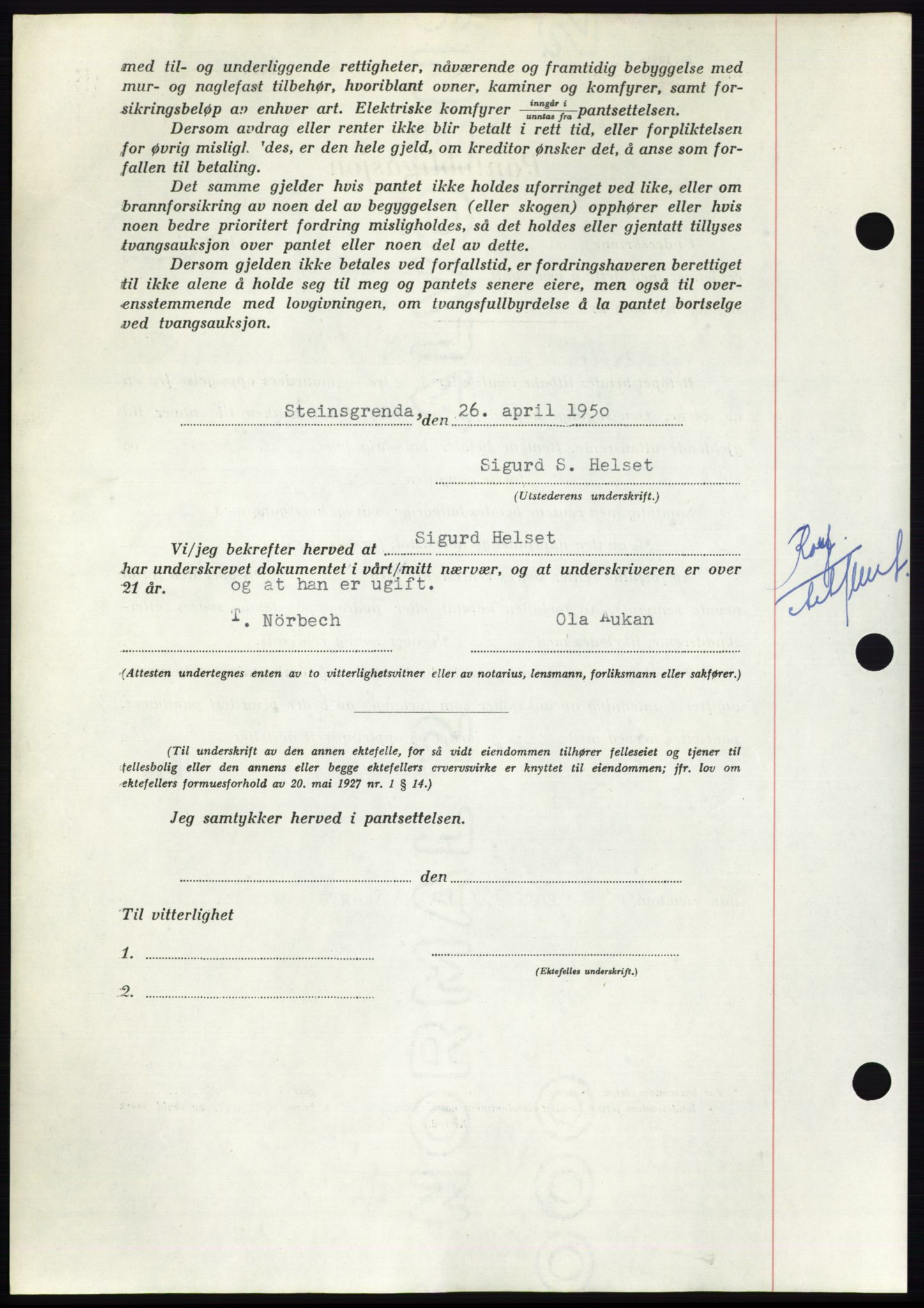 Nordmøre sorenskriveri, AV/SAT-A-4132/1/2/2Ca: Mortgage book no. B104, 1950-1950, Diary no: : 1316/1950