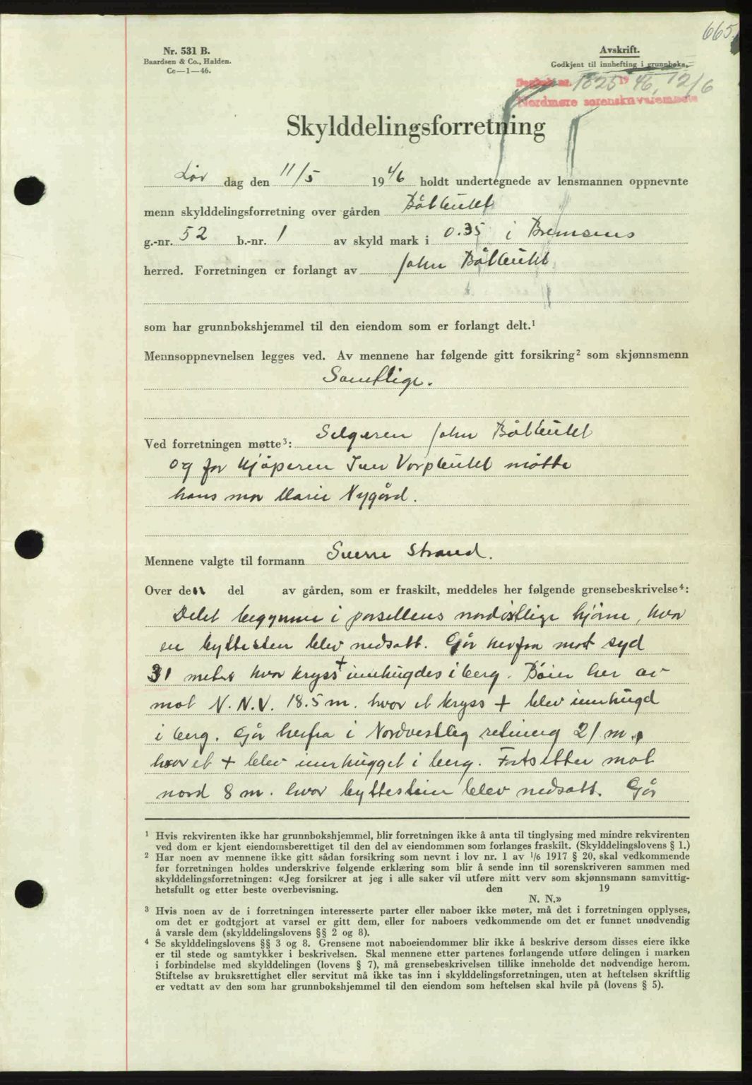 Nordmøre sorenskriveri, AV/SAT-A-4132/1/2/2Ca: Mortgage book no. A101, 1946-1946, Diary no: : 1025/1946