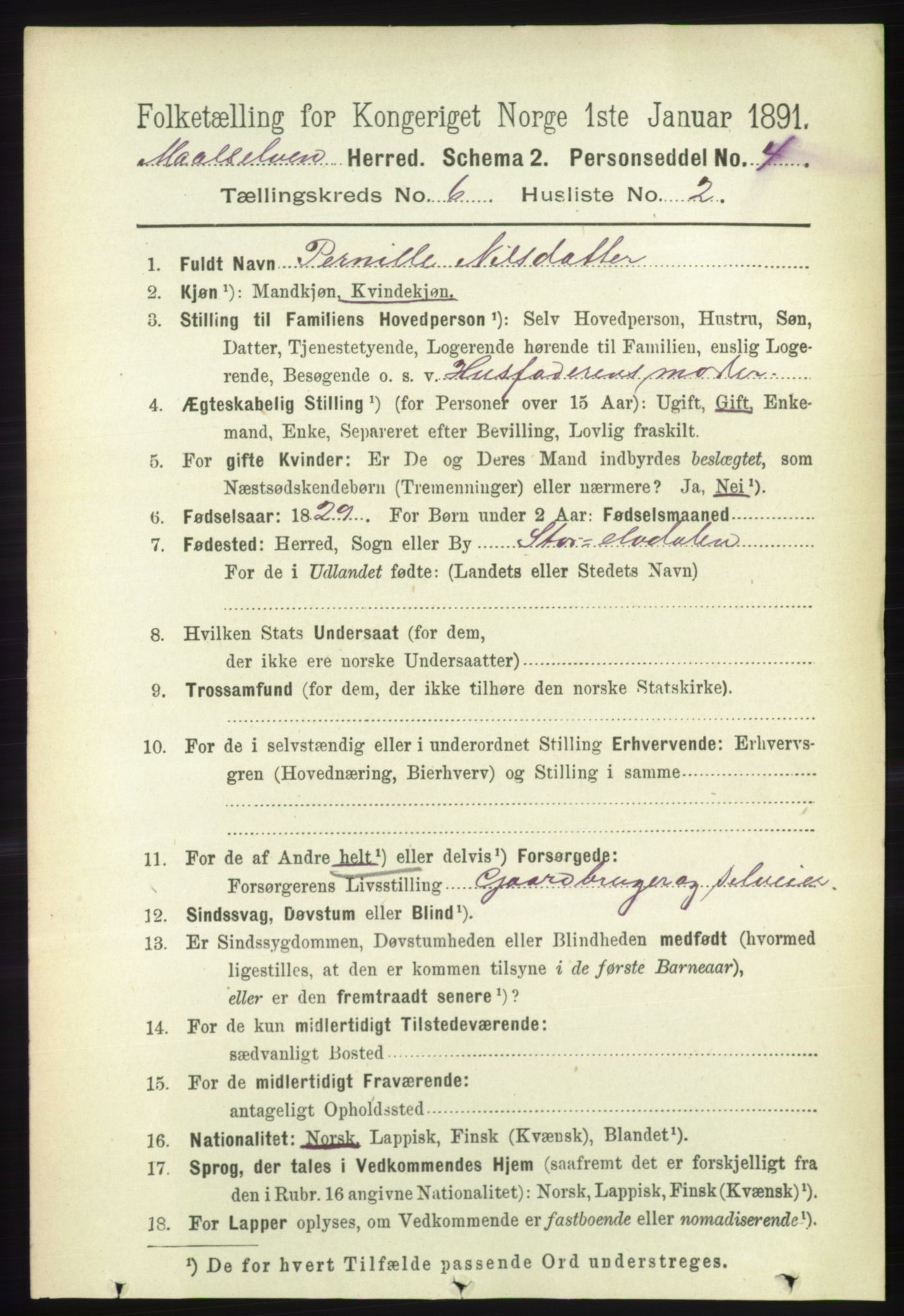 RA, 1891 census for 1924 Målselv, 1891, p. 2042