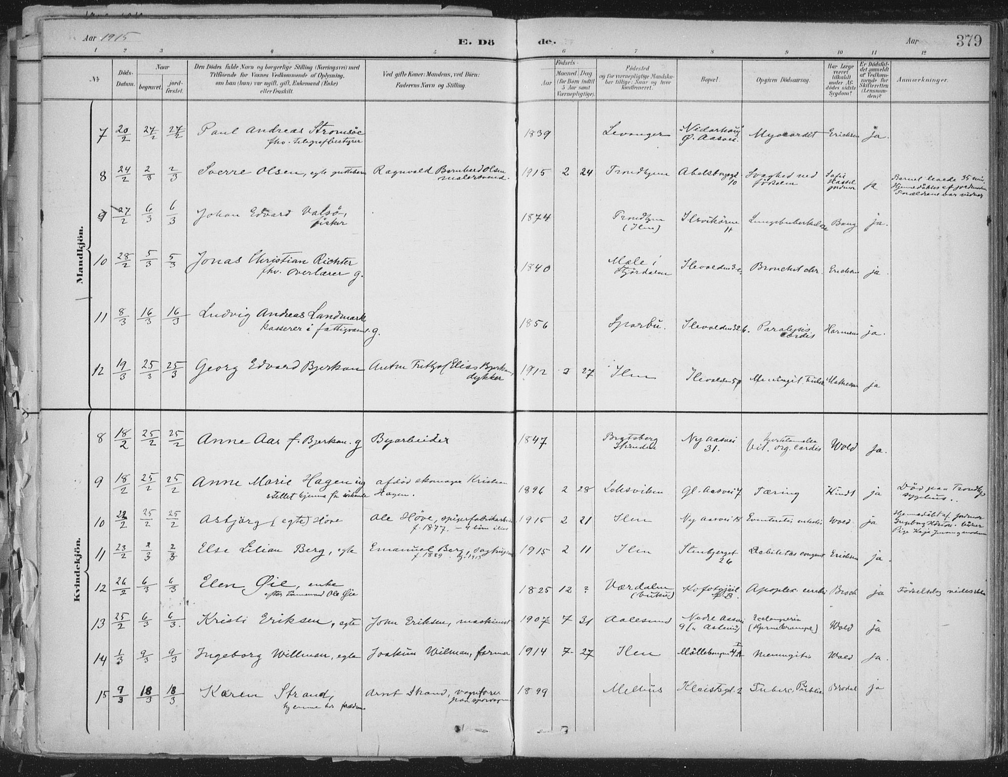 Ministerialprotokoller, klokkerbøker og fødselsregistre - Sør-Trøndelag, SAT/A-1456/603/L0167: Parish register (official) no. 603A06, 1896-1932, p. 379