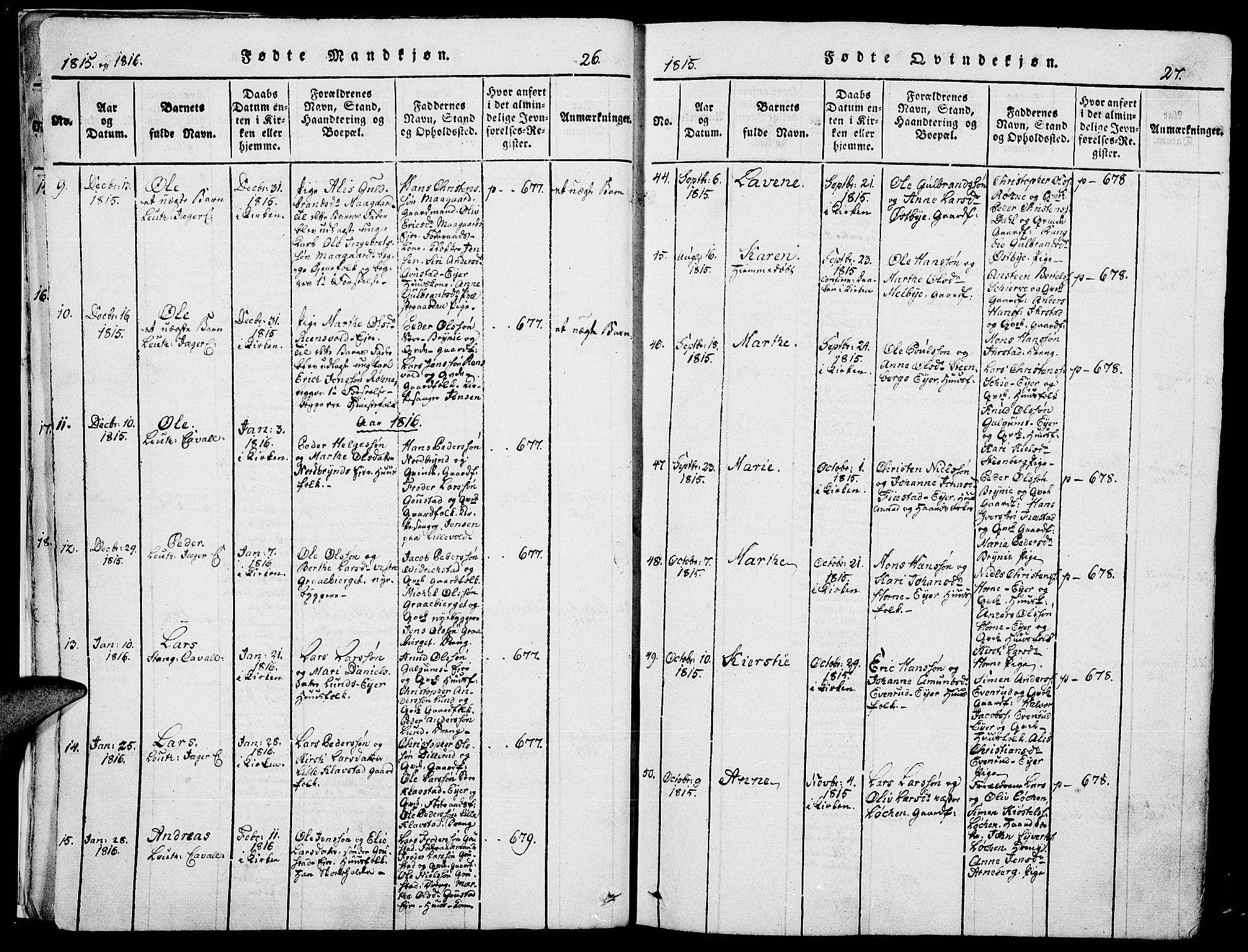 Romedal prestekontor, AV/SAH-PREST-004/K/L0002: Parish register (official) no. 2, 1814-1828, p. 26-27