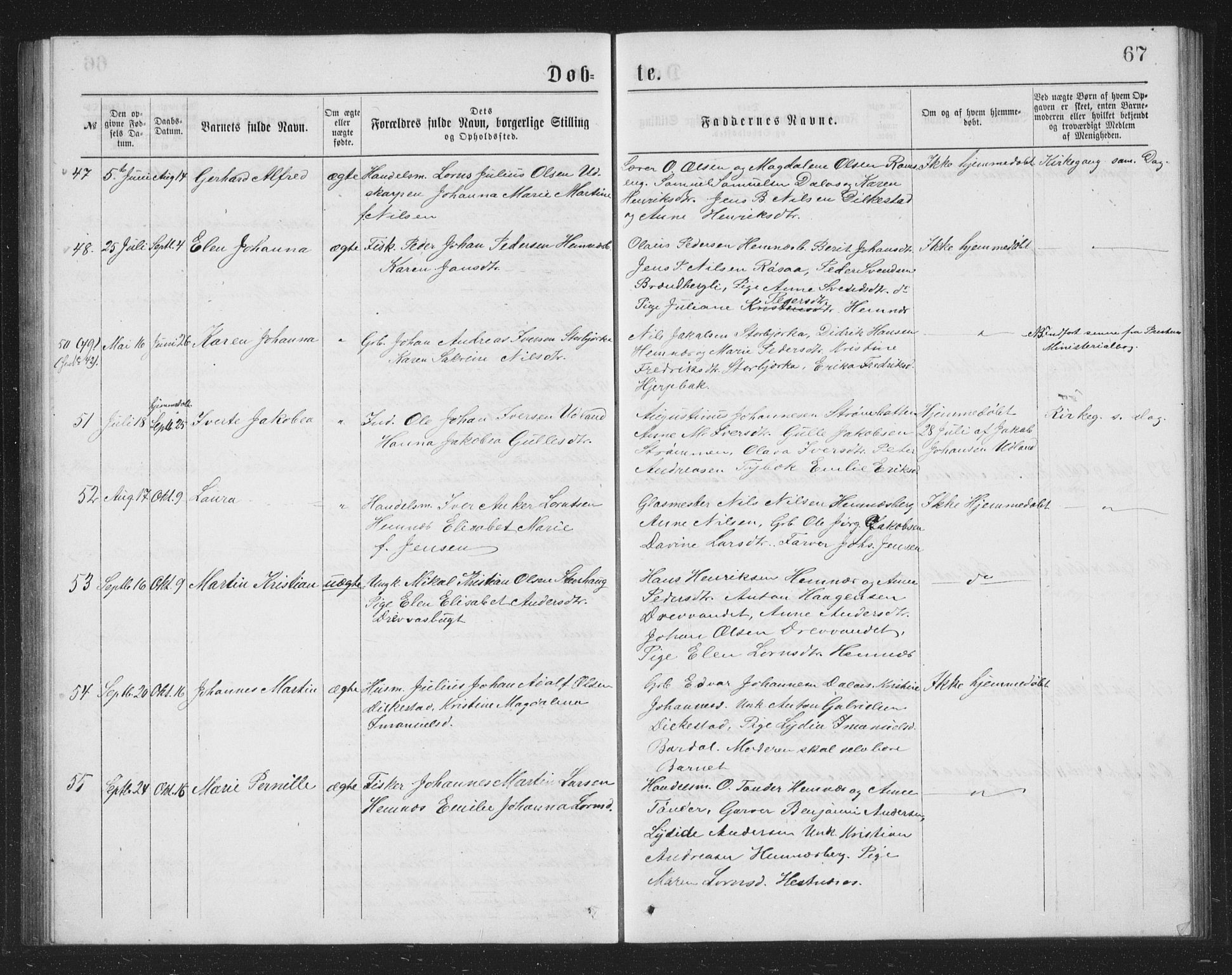 Ministerialprotokoller, klokkerbøker og fødselsregistre - Nordland, AV/SAT-A-1459/825/L0369: Parish register (copy) no. 825C06, 1873-1885, p. 67