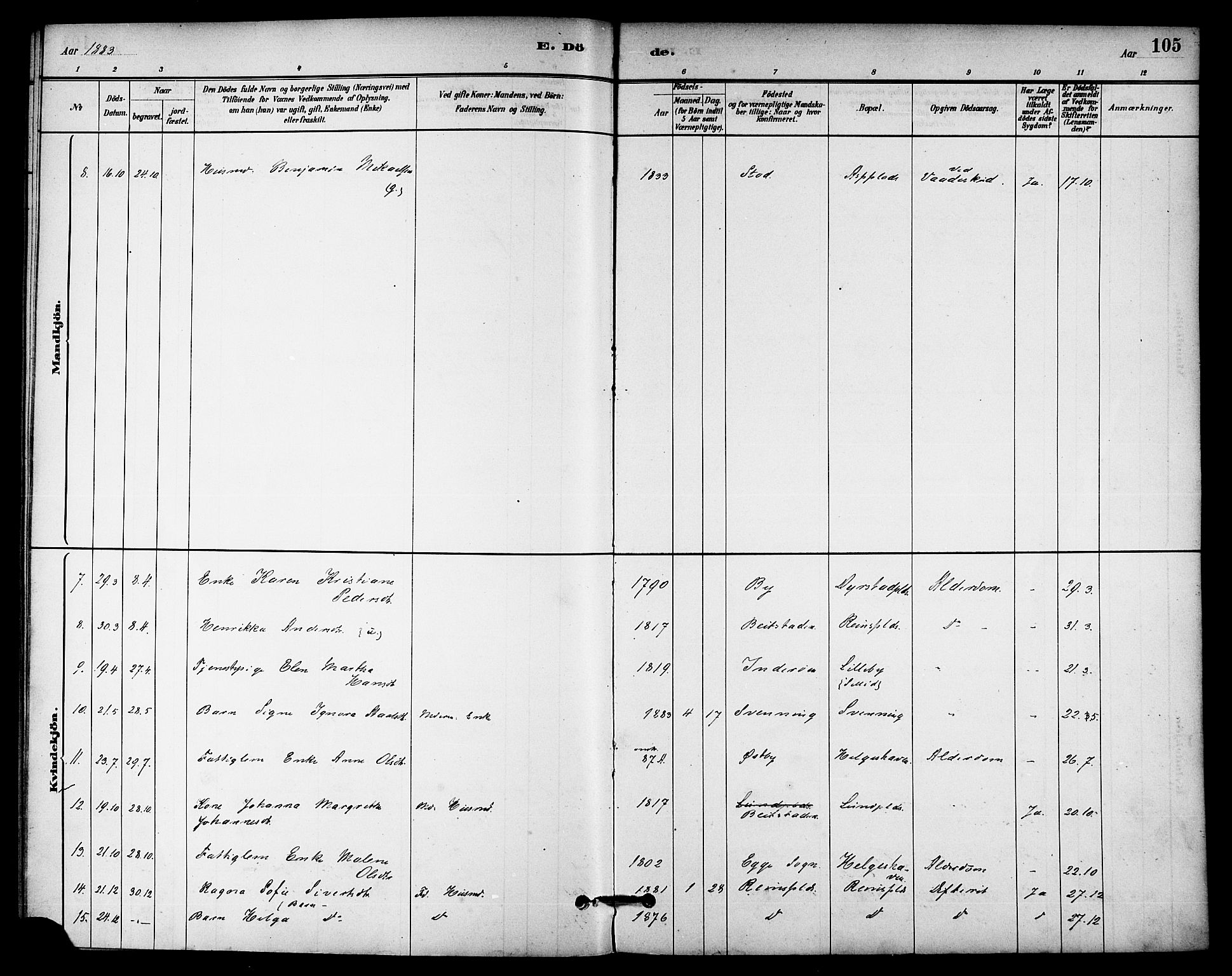 Ministerialprotokoller, klokkerbøker og fødselsregistre - Nord-Trøndelag, AV/SAT-A-1458/740/L0378: Parish register (official) no. 740A01, 1881-1895, p. 105