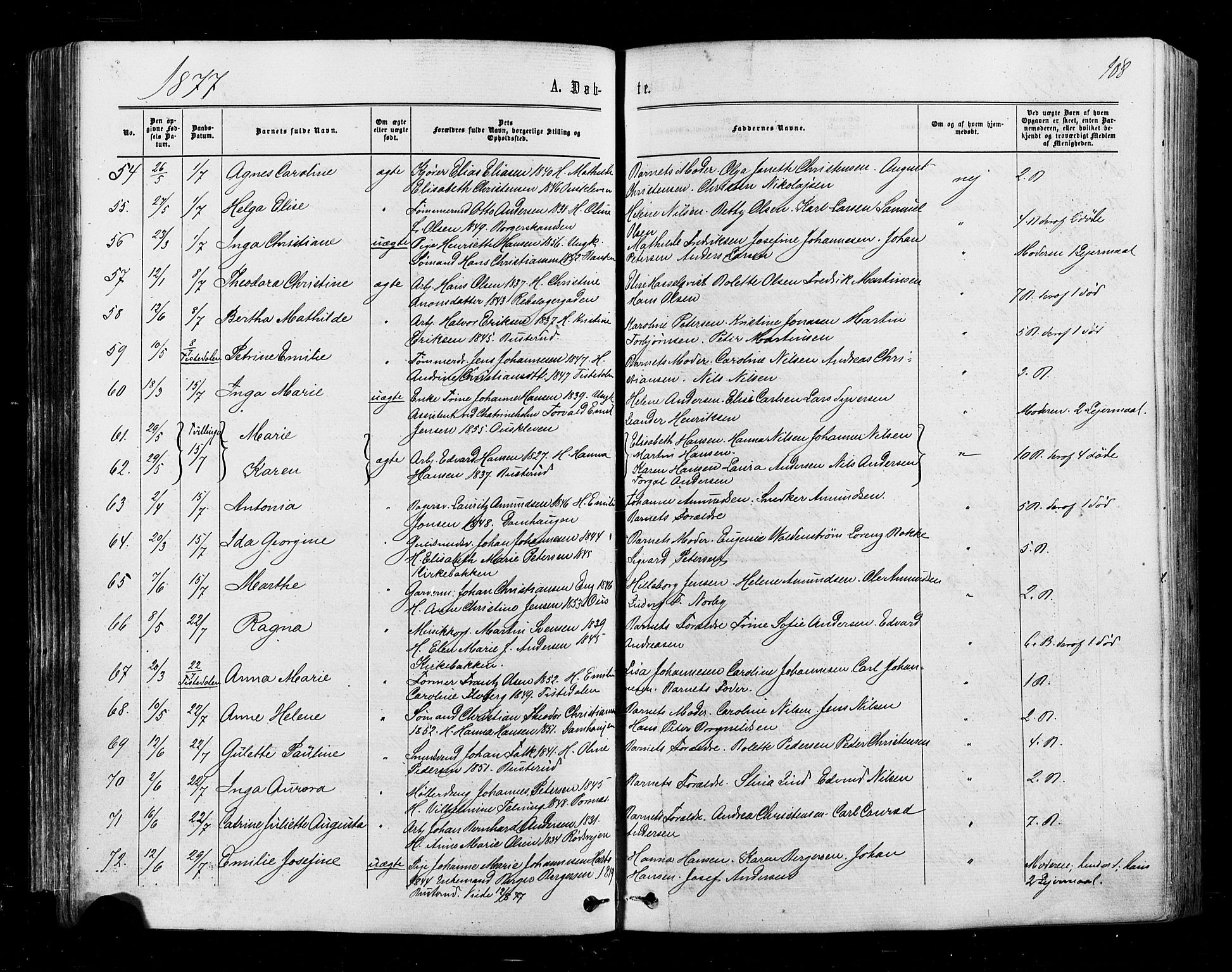 Halden prestekontor Kirkebøker, AV/SAO-A-10909/F/Fa/L0009: Parish register (official) no. I 9, 1866-1877, p. 108