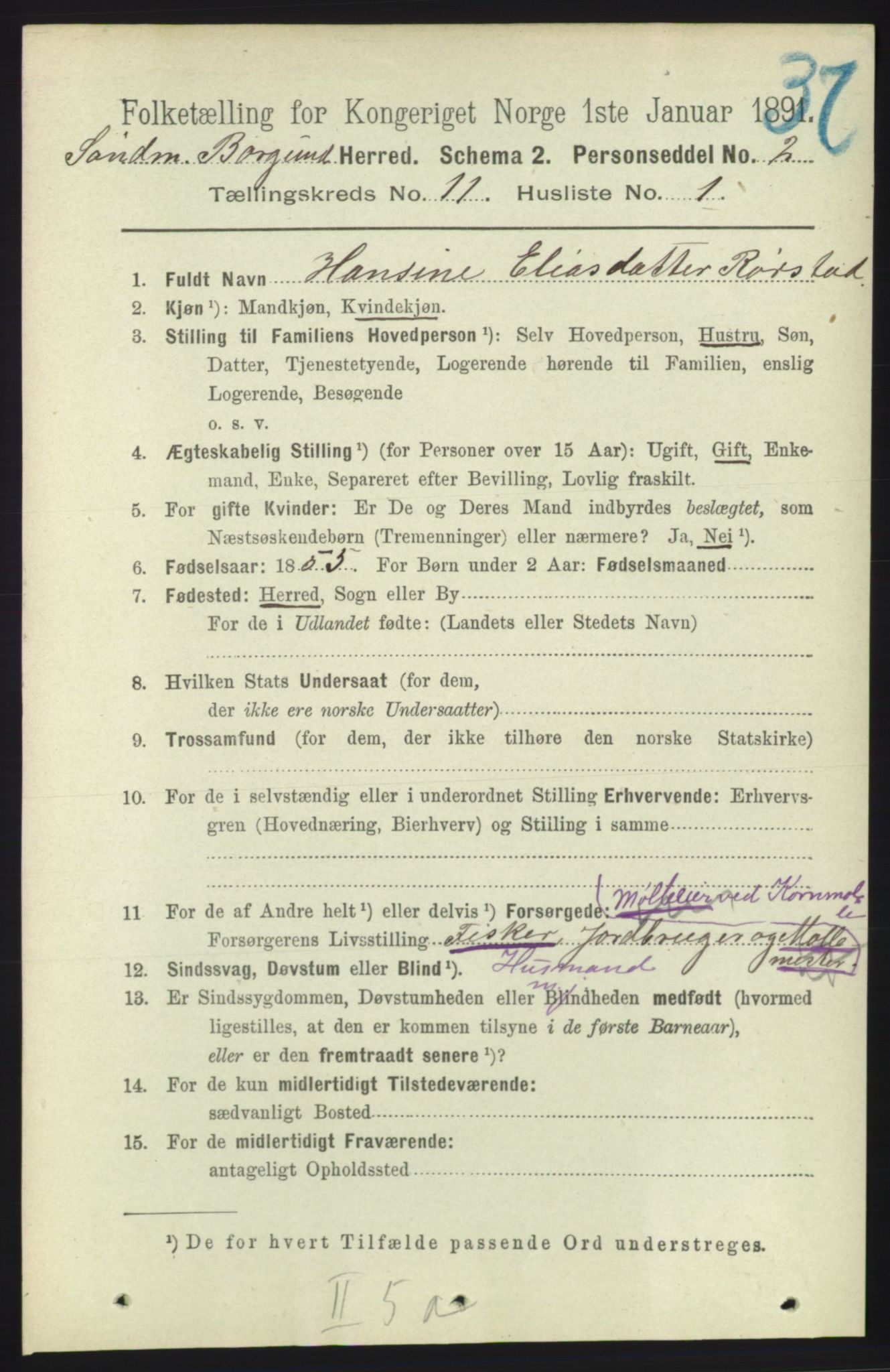 RA, 1891 census for 1531 Borgund, 1891, p. 2755