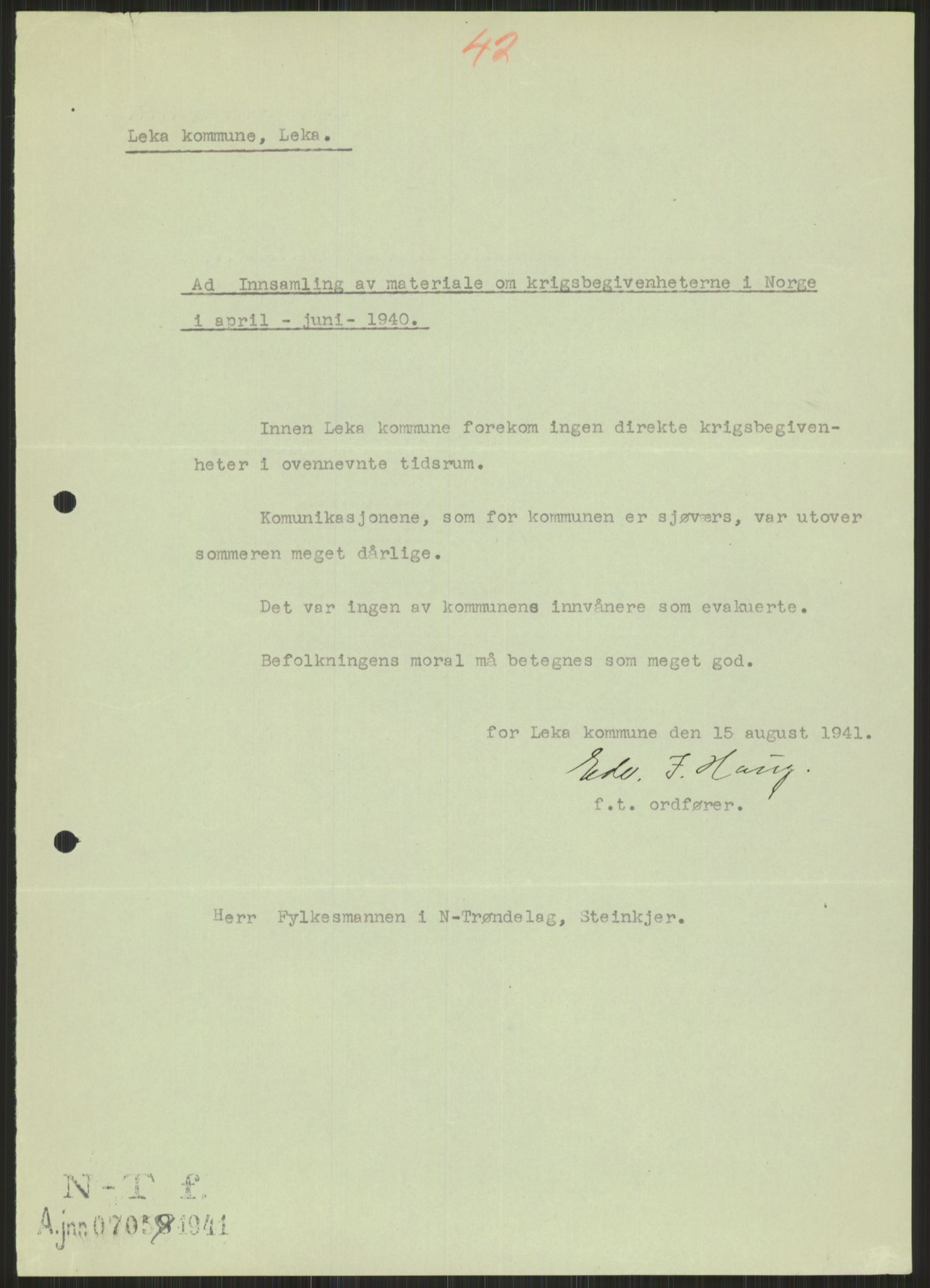 Forsvaret, Forsvarets krigshistoriske avdeling, RA/RAFA-2017/Y/Ya/L0016: II-C-11-31 - Fylkesmenn.  Rapporter om krigsbegivenhetene 1940., 1940, p. 494