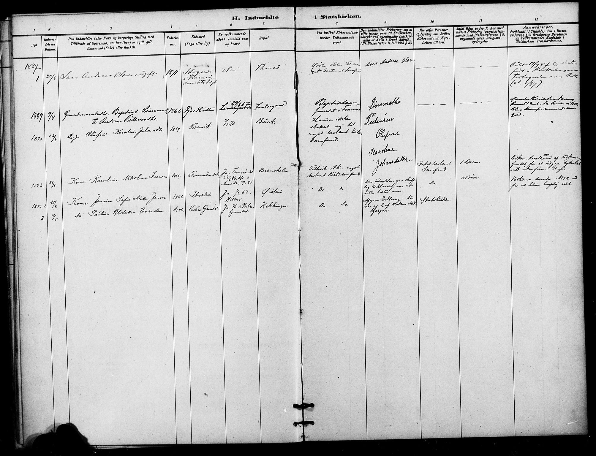 Lenvik sokneprestembete, SATØ/S-1310/H/Ha/Haa/L0012kirke: Parish register (official) no. 12, 1880-1895