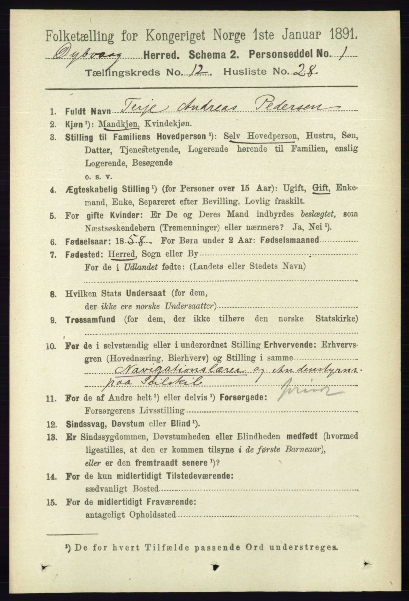 RA, 1891 census for 0915 Dypvåg, 1891, p. 4906