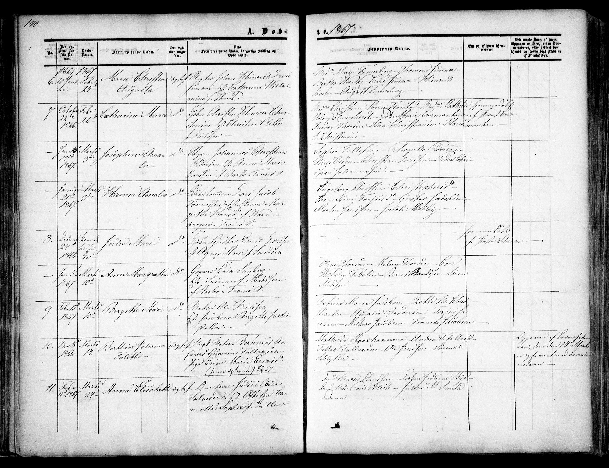 Arendal sokneprestkontor, Trefoldighet, AV/SAK-1111-0040/F/Fa/L0006: Parish register (official) no. A 6, 1855-1868, p. 140