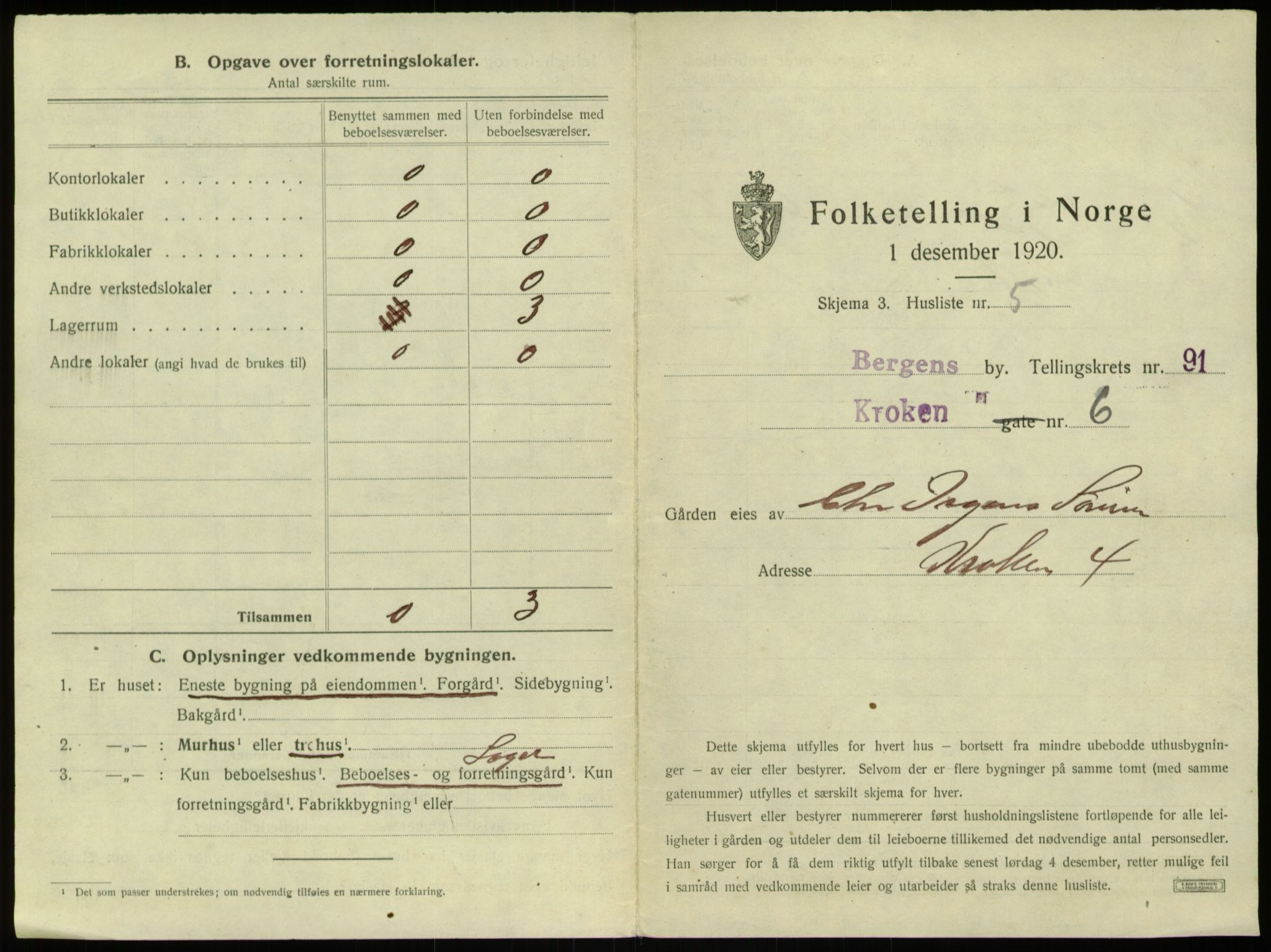 SAB, 1920 census for Bergen, 1920, p. 8708