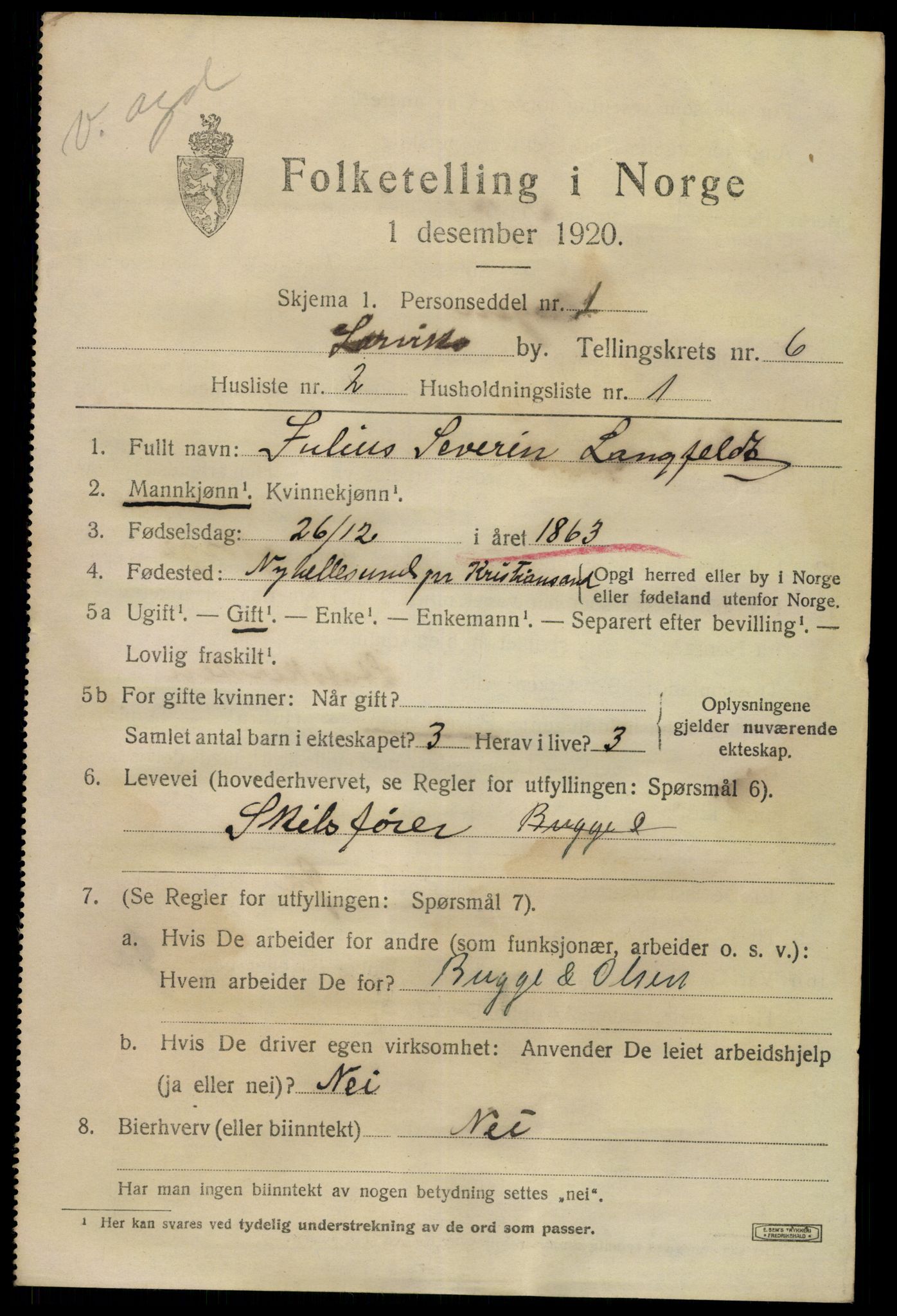 SAKO, 1920 census for Larvik, 1920, p. 17948