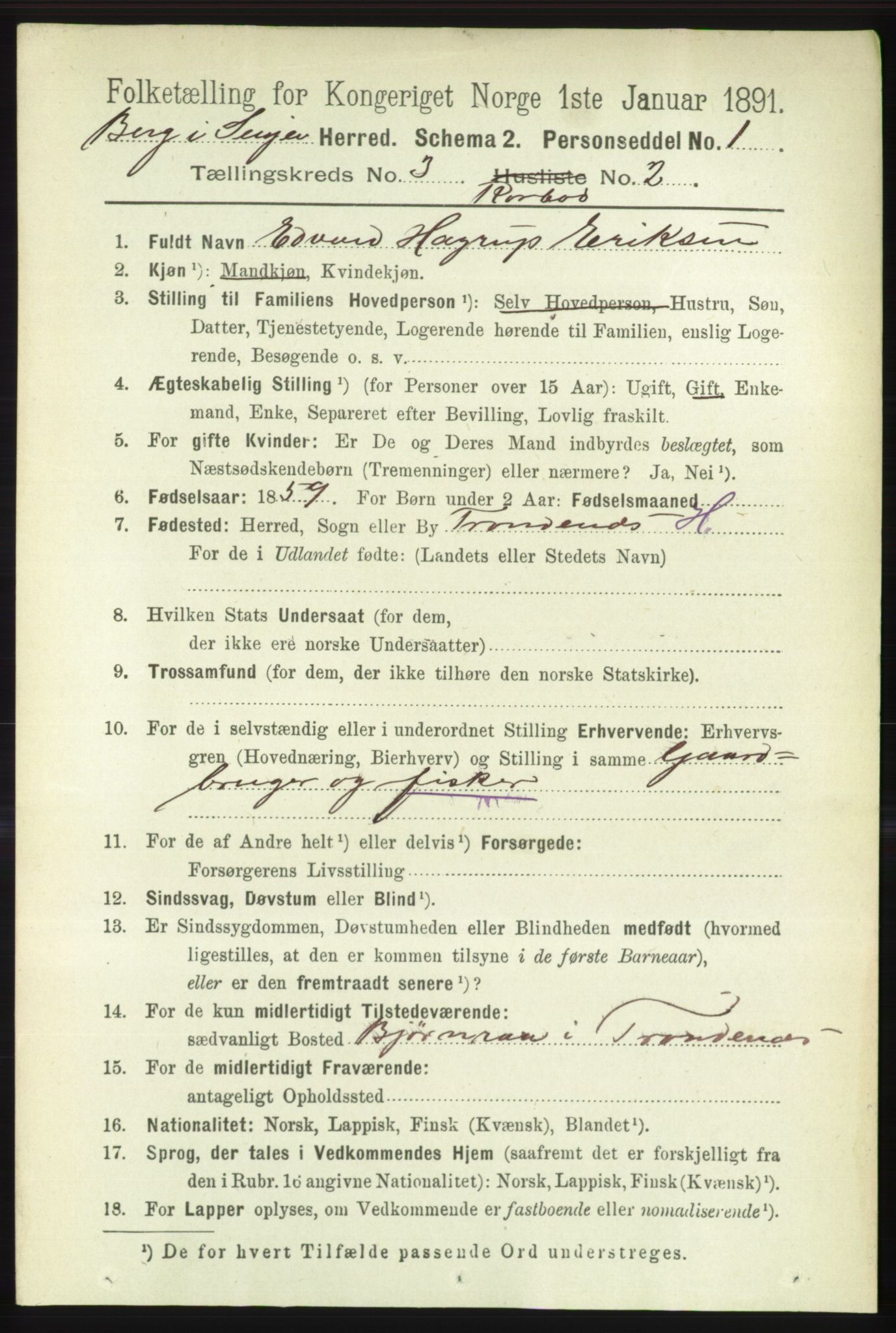 RA, 1891 census for 1929 Berg, 1891, p. 1351