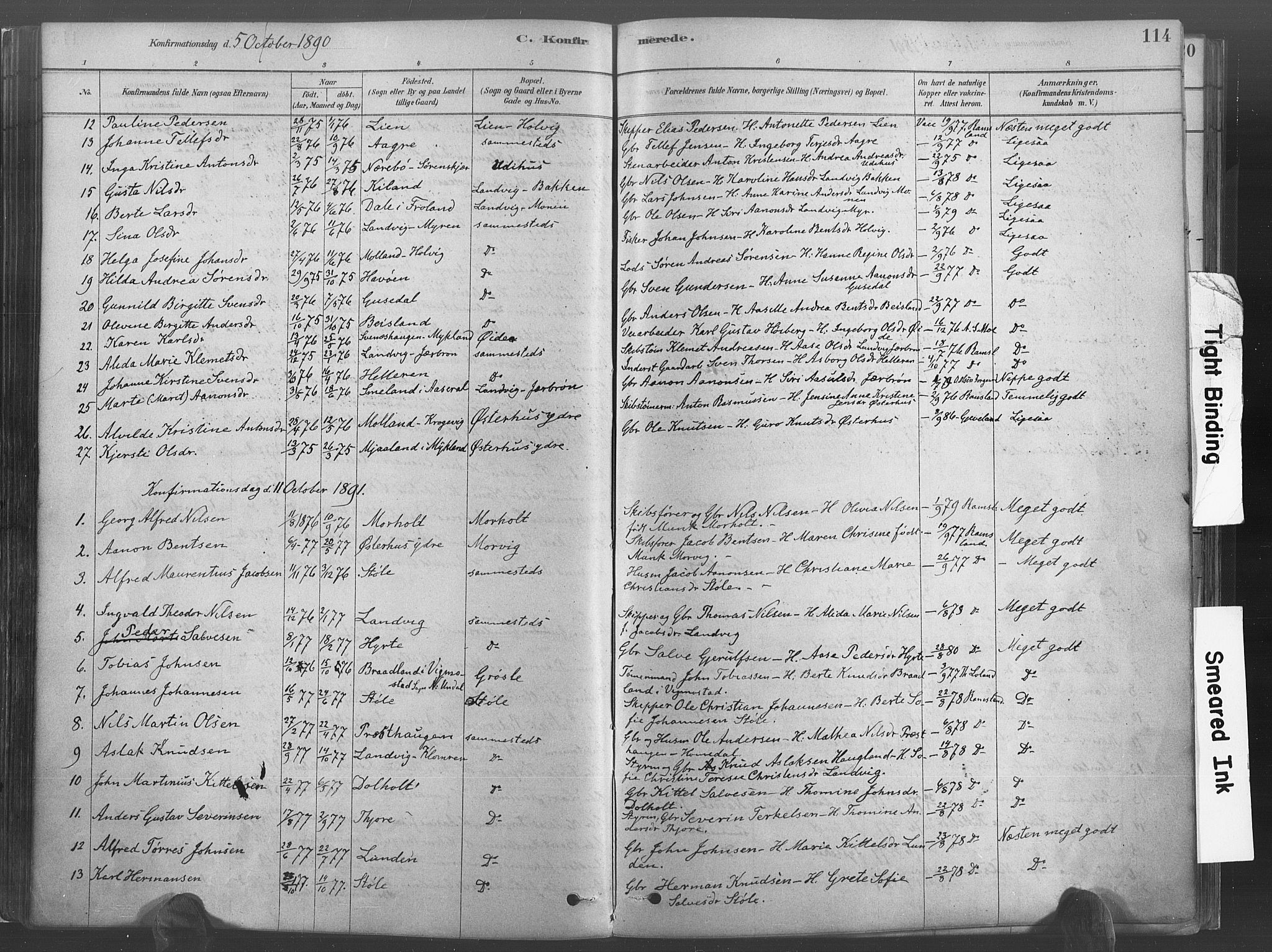 Hommedal sokneprestkontor, SAK/1111-0023/F/Fa/Fab/L0006: Parish register (official) no. A 6, 1878-1897, p. 114