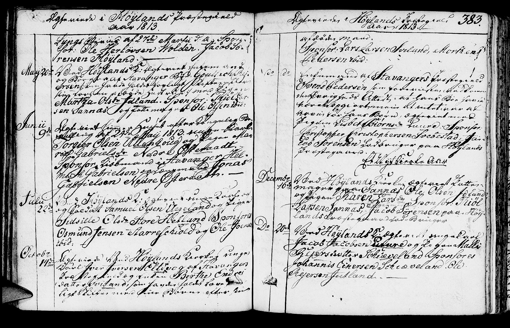 Høyland sokneprestkontor, SAST/A-101799/001/30BA/L0005: Parish register (official) no. A 5, 1804-1815, p. 383