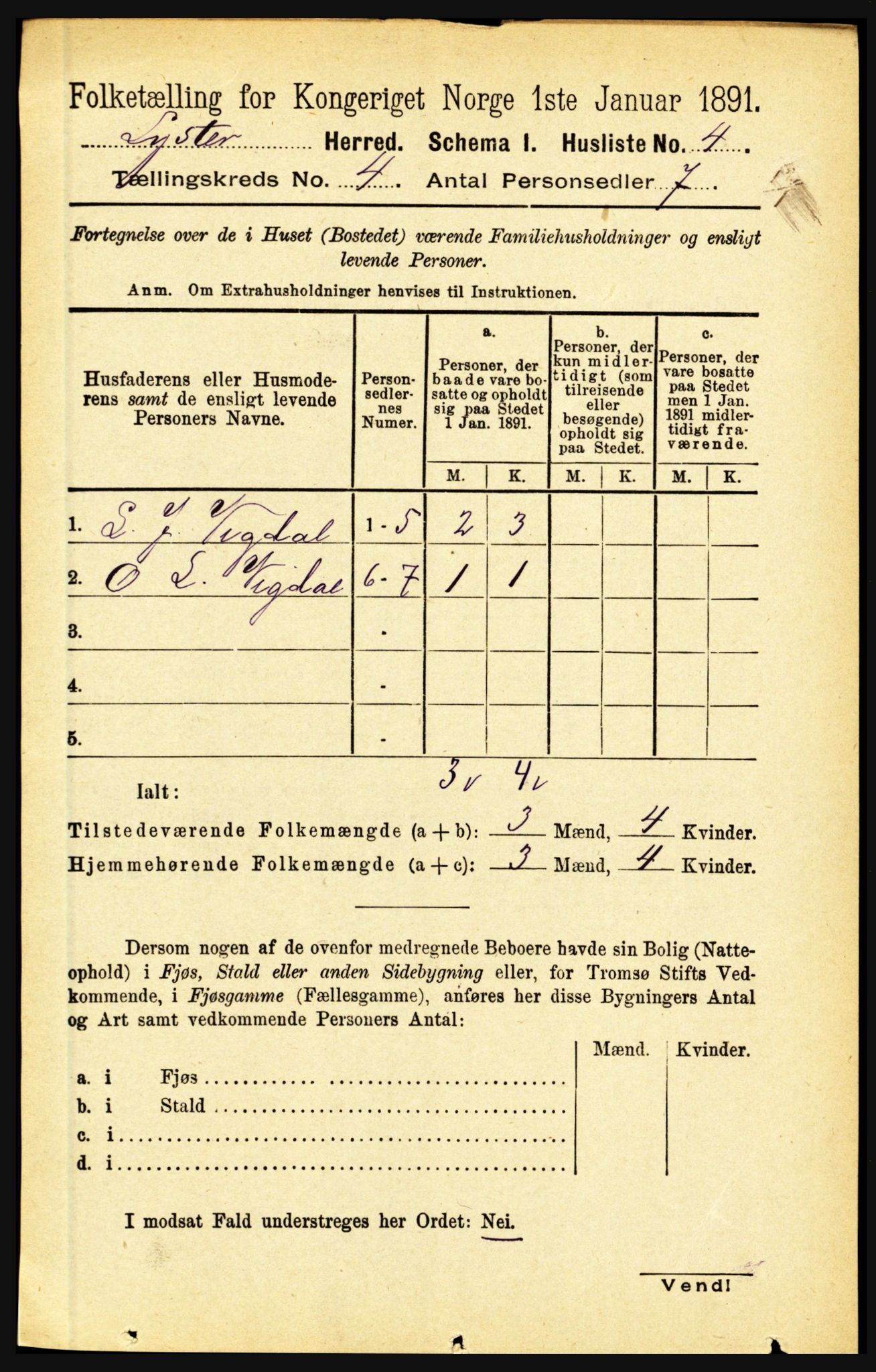 RA, 1891 census for 1426 Luster, 1891, p. 1410