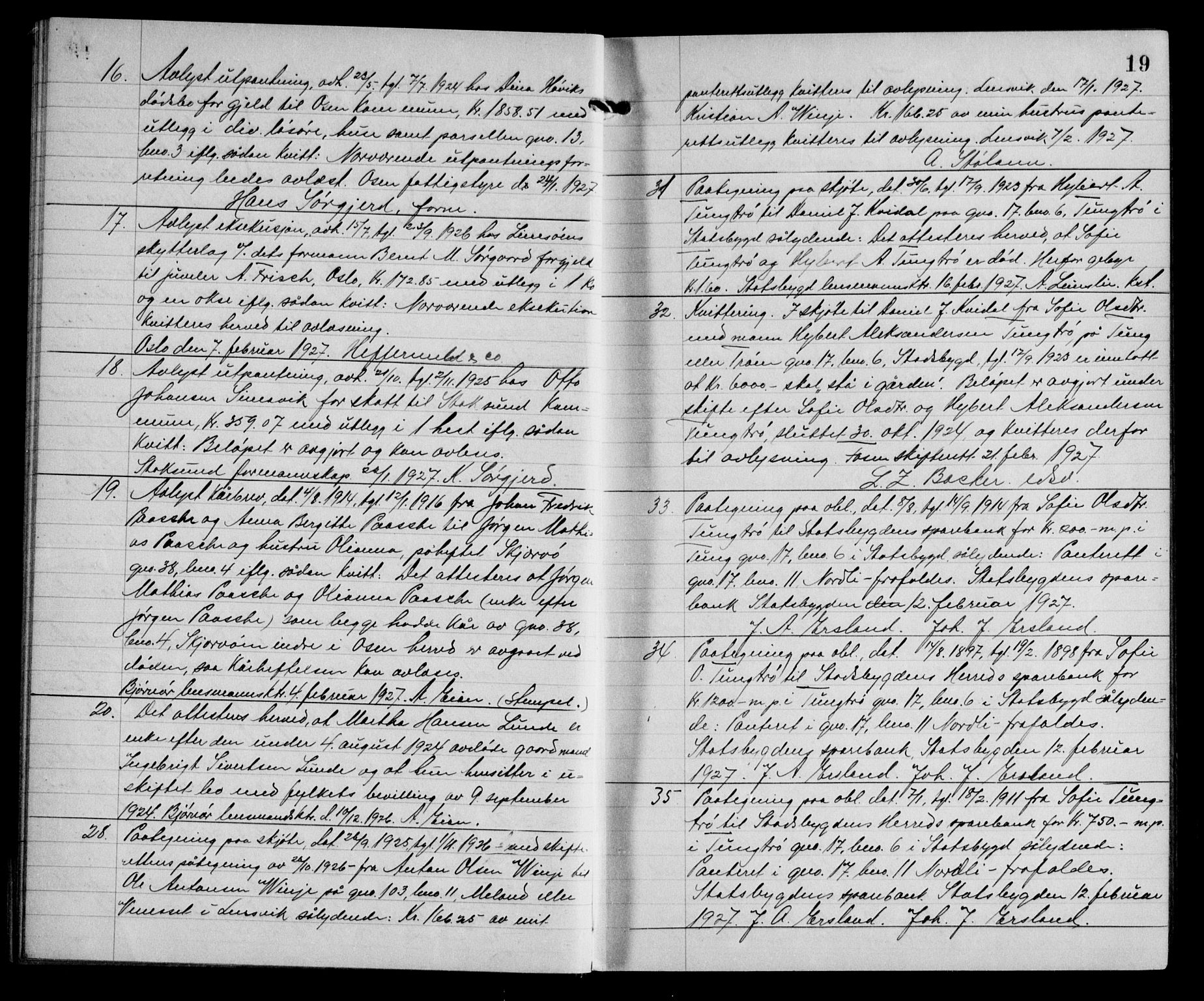 Fosen sorenskriveri, AV/SAT-A-1107/1/2/2C/L0064: Mortgage book no. 55, 1927-1930, p. 19