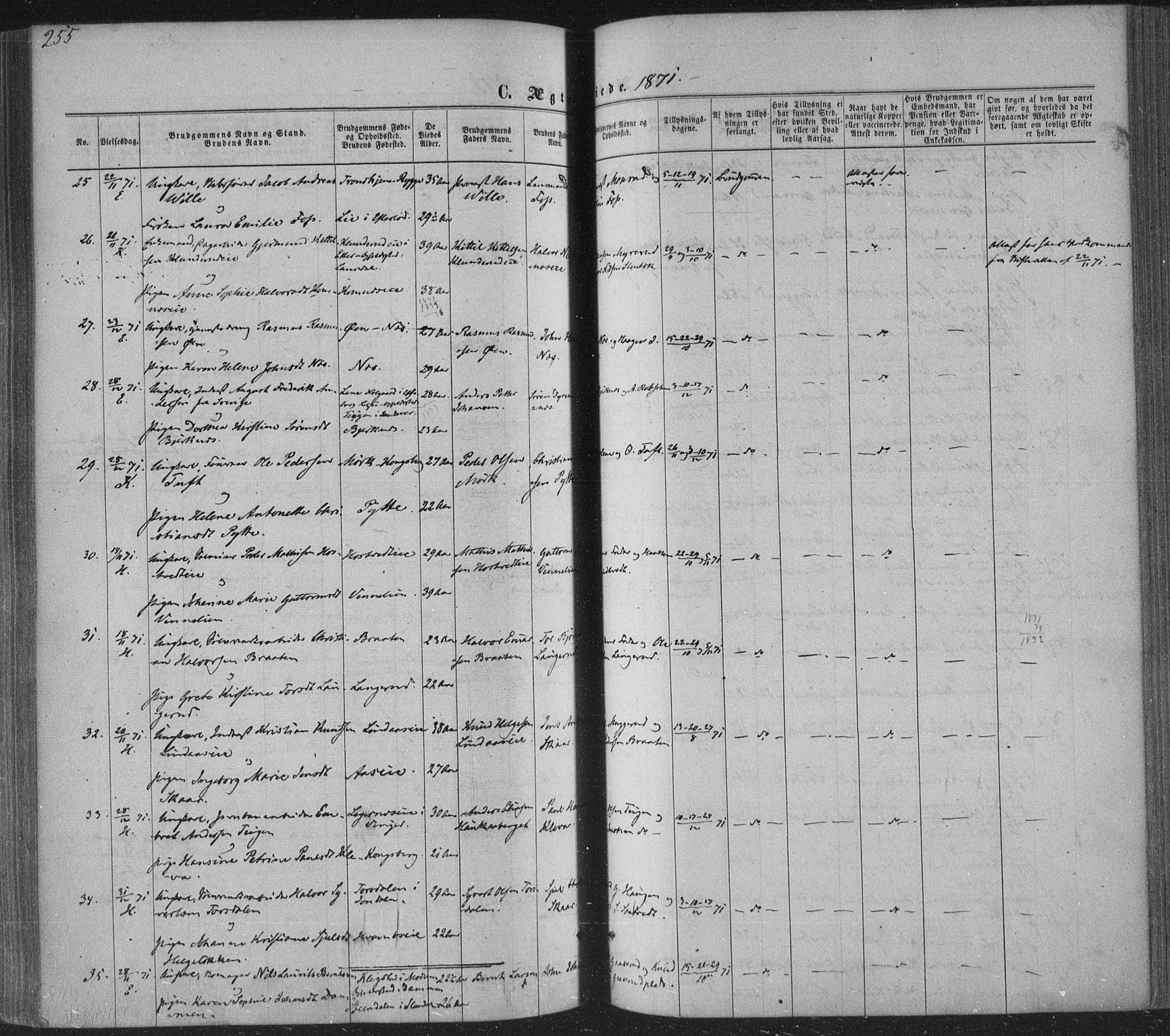 Sandsvær kirkebøker, SAKO/A-244/F/Fa/L0007: Parish register (official) no. I 7, 1869-1877, p. 255