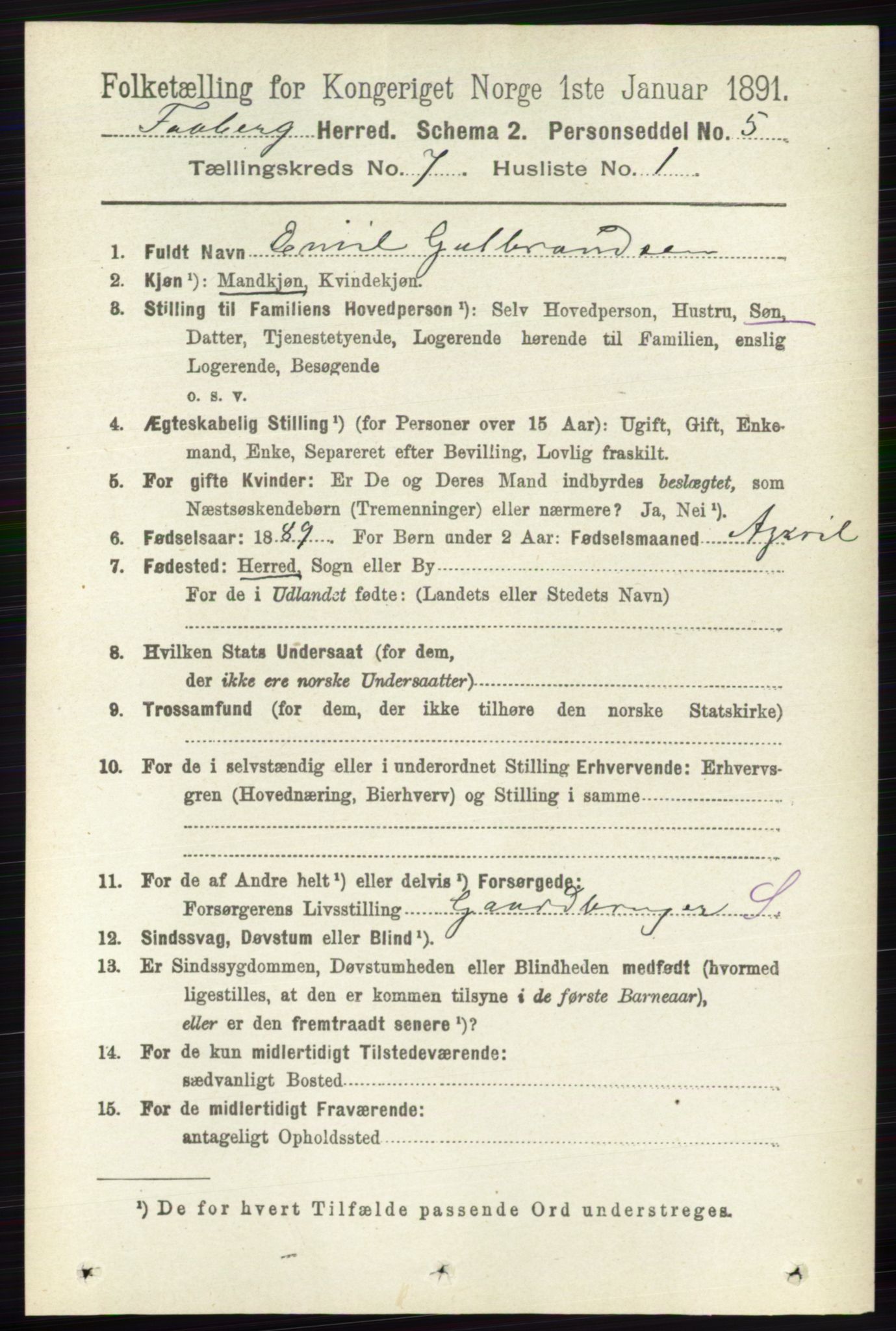 RA, 1891 census for 0524 Fåberg, 1891, p. 2786