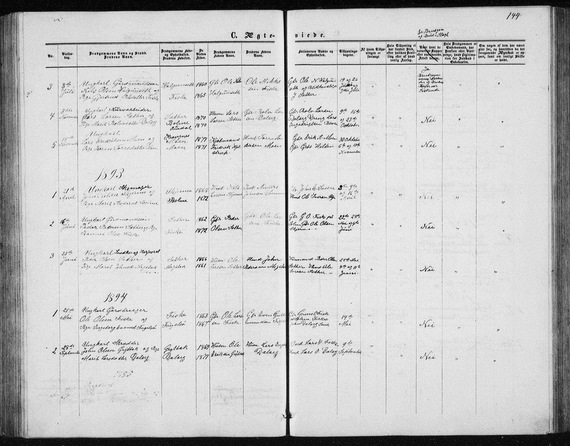 Ministerialprotokoller, klokkerbøker og fødselsregistre - Møre og Romsdal, AV/SAT-A-1454/597/L1064: Parish register (copy) no. 597C01, 1866-1898, p. 144