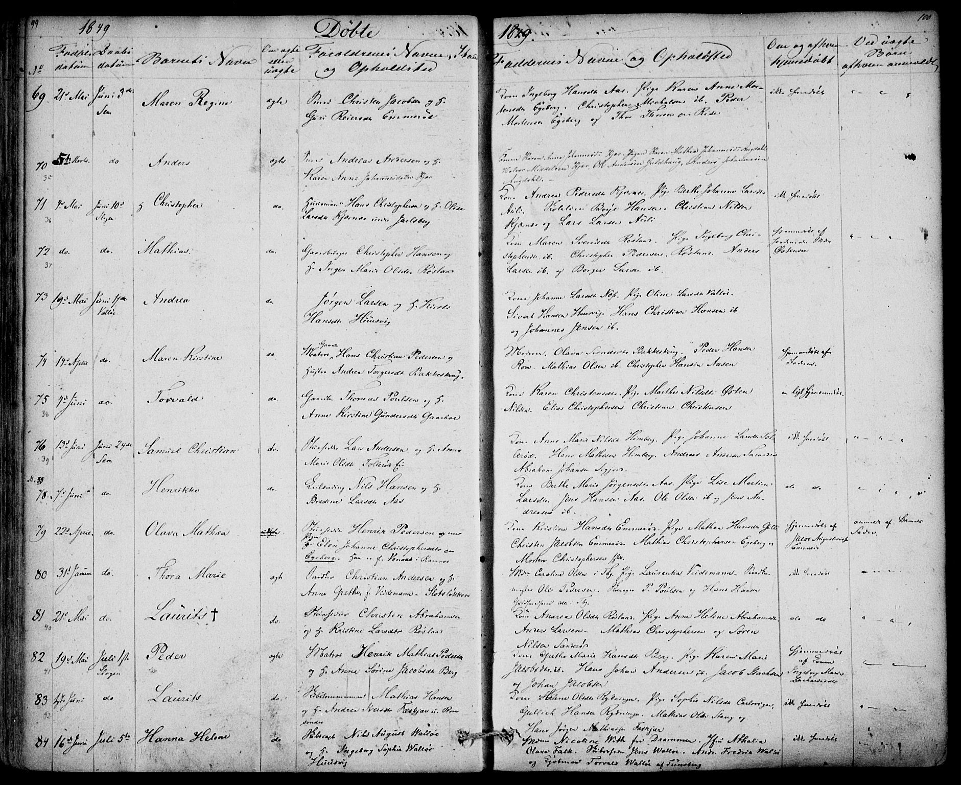 Sem kirkebøker, AV/SAKO-A-5/F/Fa/L0006: Parish register (official) no. I 6, 1843-1855, p. 99-100