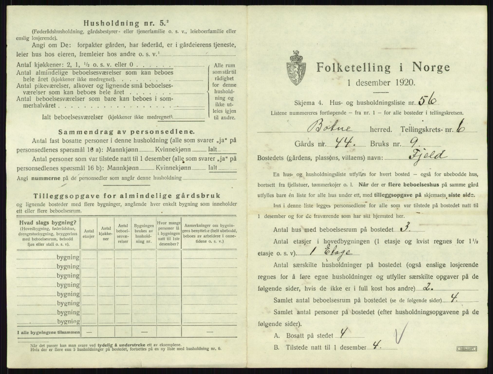 SAKO, 1920 census for Botne, 1920, p. 850